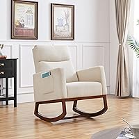 Vista 4 de Topeakmart Mecedora tapizada para cuarto de bebé, moderna silla de acento con patas de madera, bolsillo lateral, sillón mecedor para guardería, sala