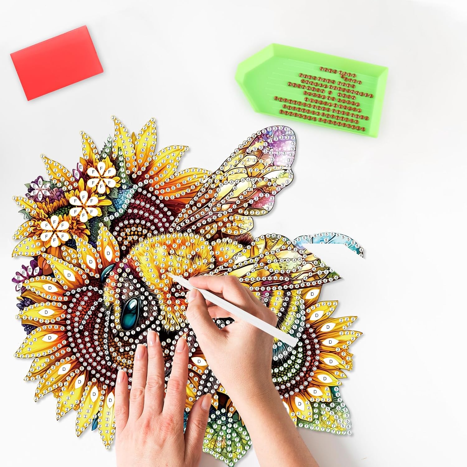 SENQAO Bee Diamond Painting Kits Desktop Ornaments for Adults DIY Flower Special Shaped Crystal Diamond Art Tabletop Kit, Stand Up 5D Gem Painting Crafts for Home Office Table Top Decor image 5