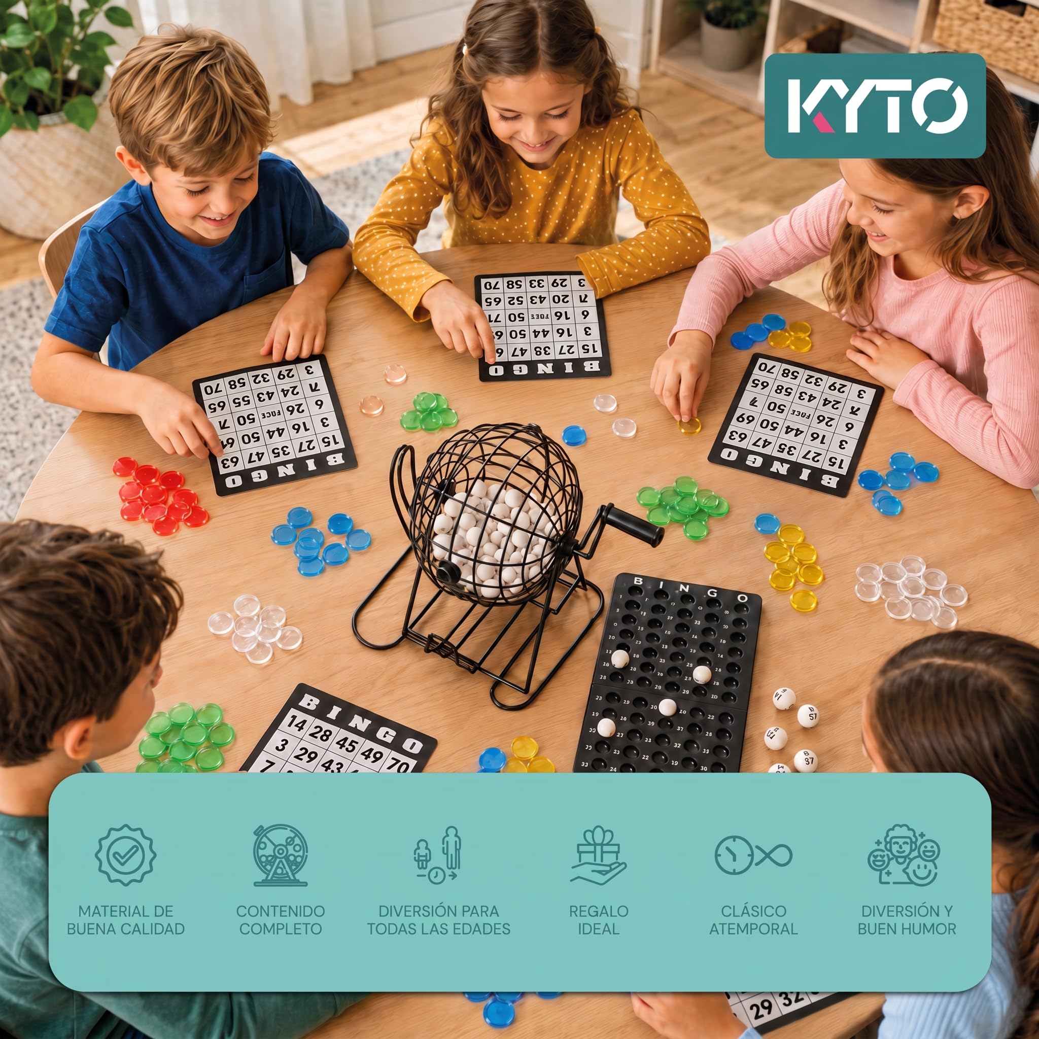 Kyto Bingo Game metalowy bęben 18 kart Bingo 75 piłek Bingo 150 żetonów gra planszowa czarna dorośli dzieci podstawowe (2026)