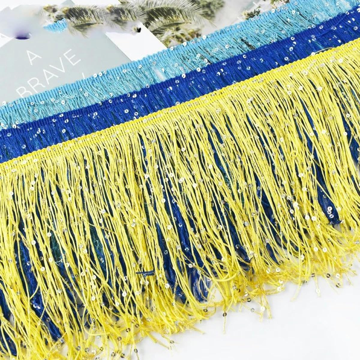 OLYCRAFT Pailletten-Quastenband – 9,1 M, 4 Cm Breit, Goldfarben, Mit Münzen-Pailletten, Für Kleidung & Deko