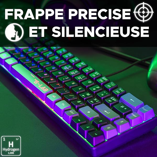 The G-Lab Keyz Hydrogen, Clavier Gamer 60%, Semi-mécanique Filaire Azerty, Rétroéclairage Multicolore - Mini Clavier Gamer Silencieux, Format Compact TKL - Pc/ps4/ Ps5 - New, Noir - 5
