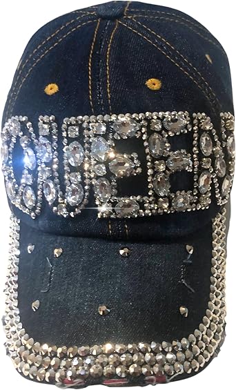 Popfizzy Bling Hat for Women, Rhinestone Baseball Cap, Bedazzled Distressed Denim Hats, Birthday Gifts for Women, Adjustable