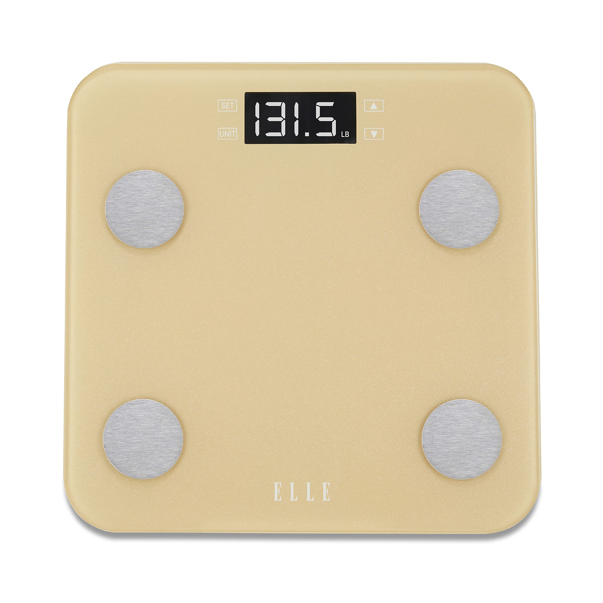 ELLE Digital Body Weight Scale with BMI Analyzer and 7 Fitness Indicators Gold LCD Display 400 lbs Capacity