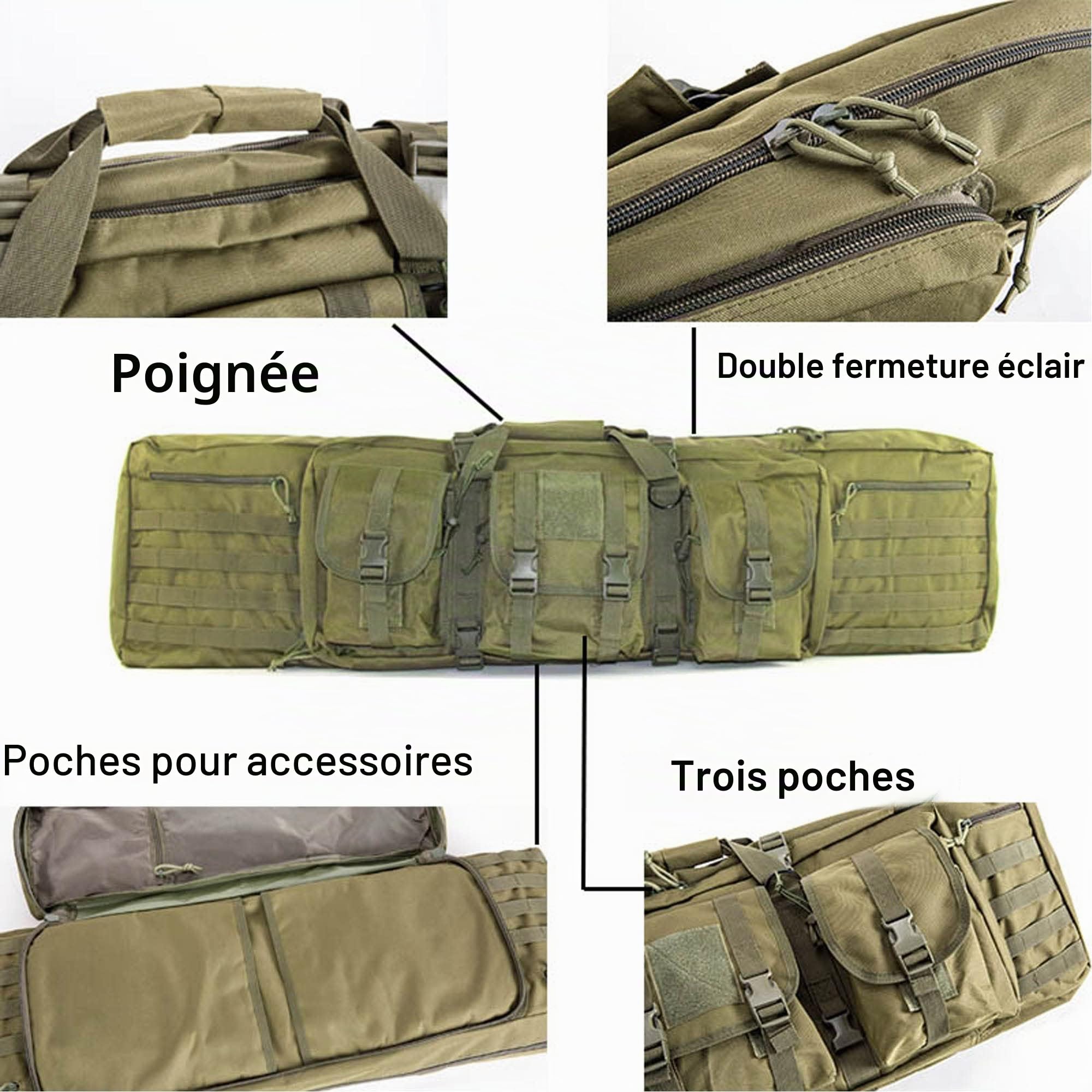 Étui à Fusil Double Long, Sac à Dos Souple pour Fusil pour Tir de Chasse, Sac à Fusil Tactique Étui de Transport pour Arme à Feu avec Rangement pour Pistolet