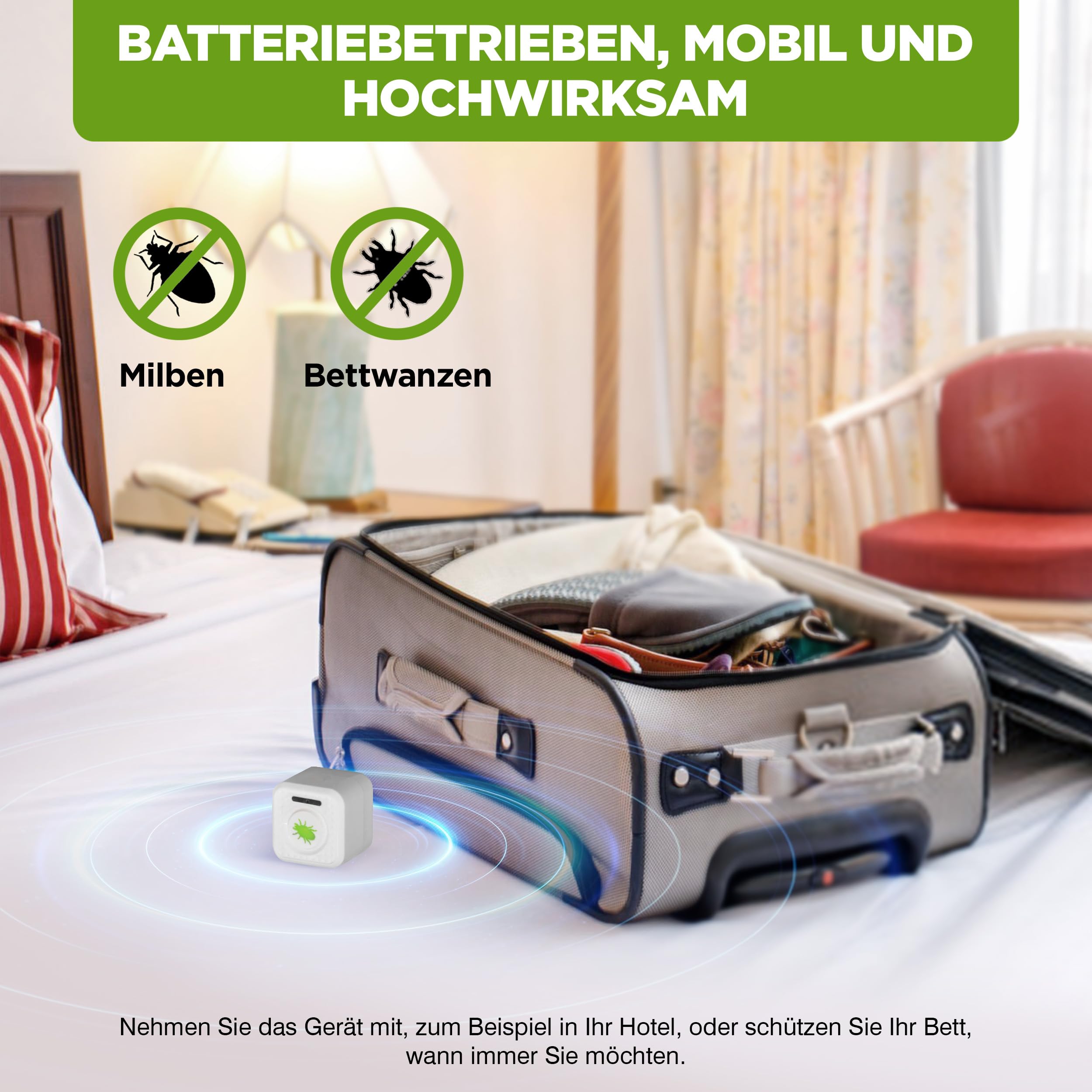 ISOTRONIC Ultraschall Milbenabwehr zum Milben & Bettwanzen bekämpfen – batteriebetriebener Milbenschutz mit 30m² Wirkungsbereich – Milbenstopp ohne Chemie (2 Stück)