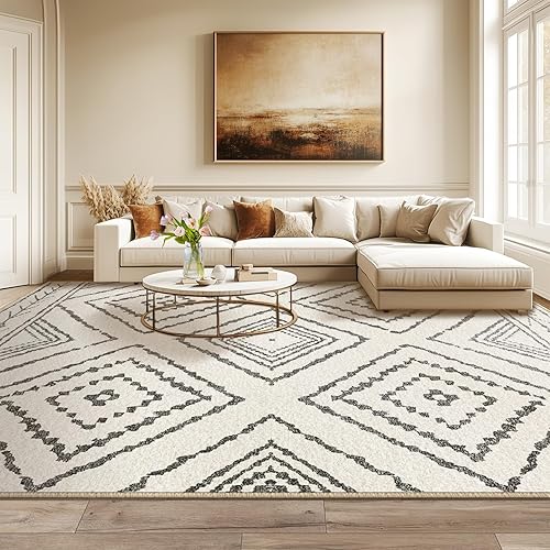 BESTSWEETIE 9x12 Area Rug Machine Washable Non-Slip Low Pile Print Pattern Western and Aztec Rug for Living Room Bedroom Entryway-Blackwhite