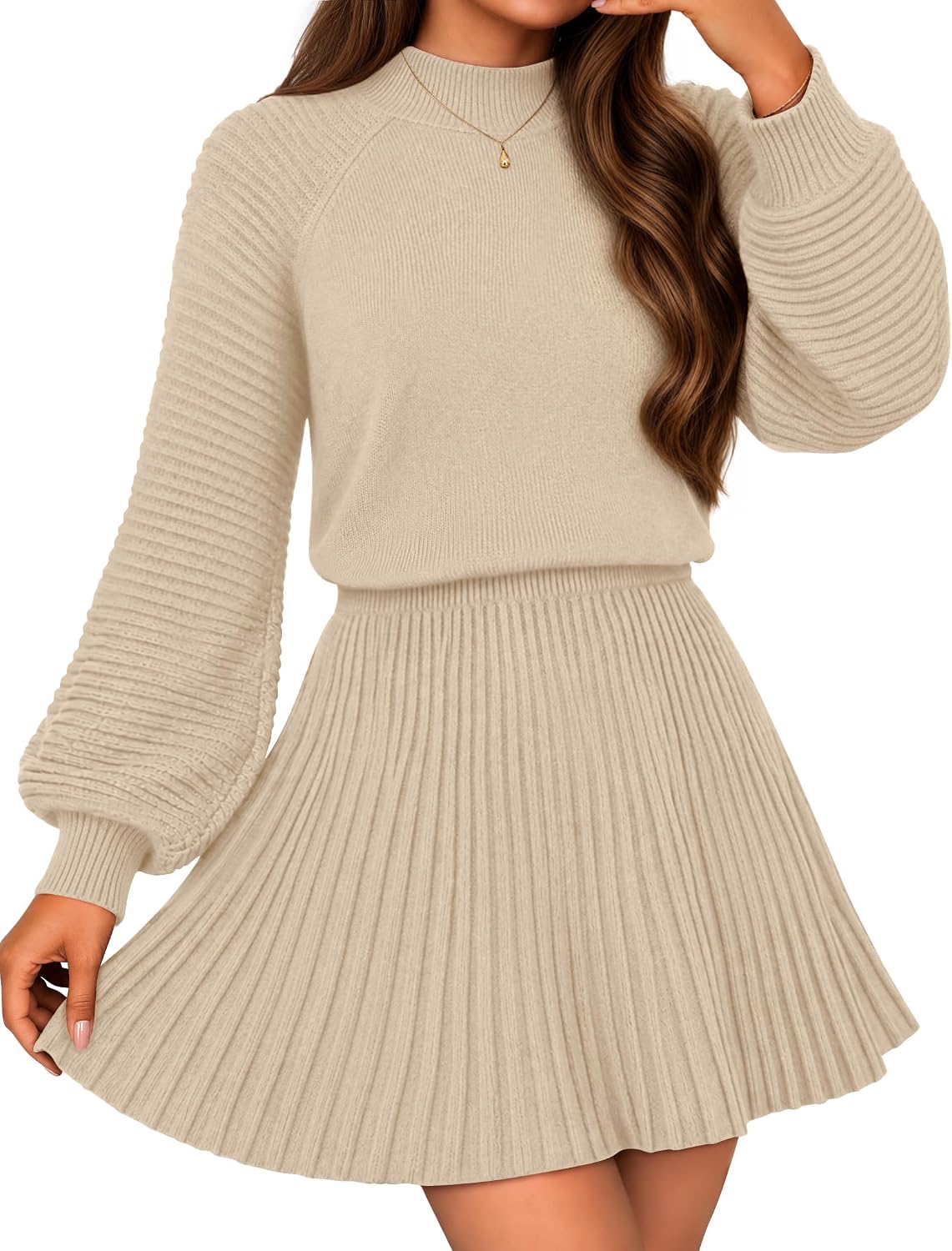 MEROKEETY Womens Fall Dress 2 Piece Outfits Mini Skirt Set Sweater Dresses