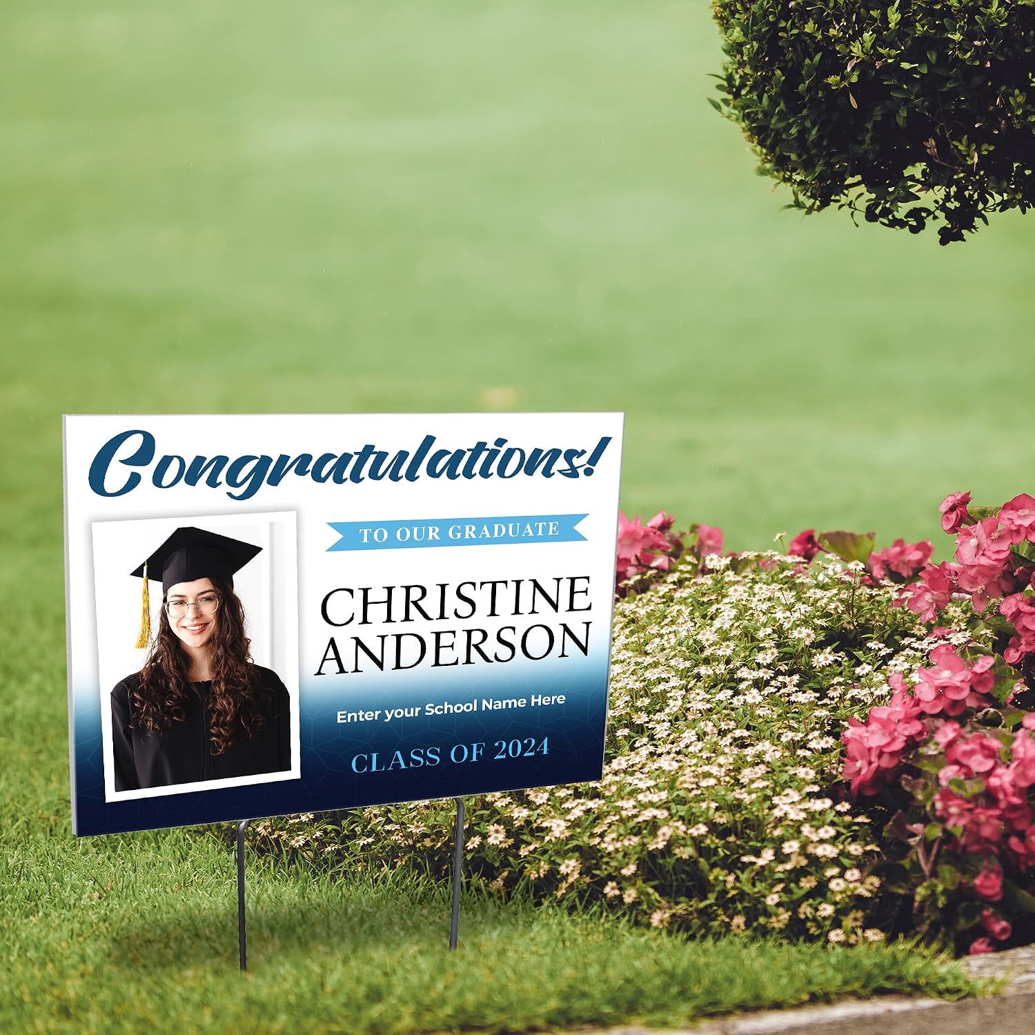 17"x12" Personalized 2024 Graduation Yard Sign, Custom Graduation Sign with Photo Print and Text, Class of 2024 Graduation and Congratulation Decorations, Corrugated Sign (Design 3)
