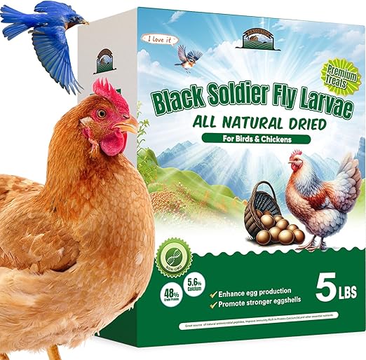5LB Non GMO Dried Black Soldier Fly Larvae for Chickens Bulk Treats More Calcium Than Dried Mealworms - BSF Larvae for Laying Hens, Chicken Worms, Poultry Grubs for Chickens Feed, Wild Bird Food