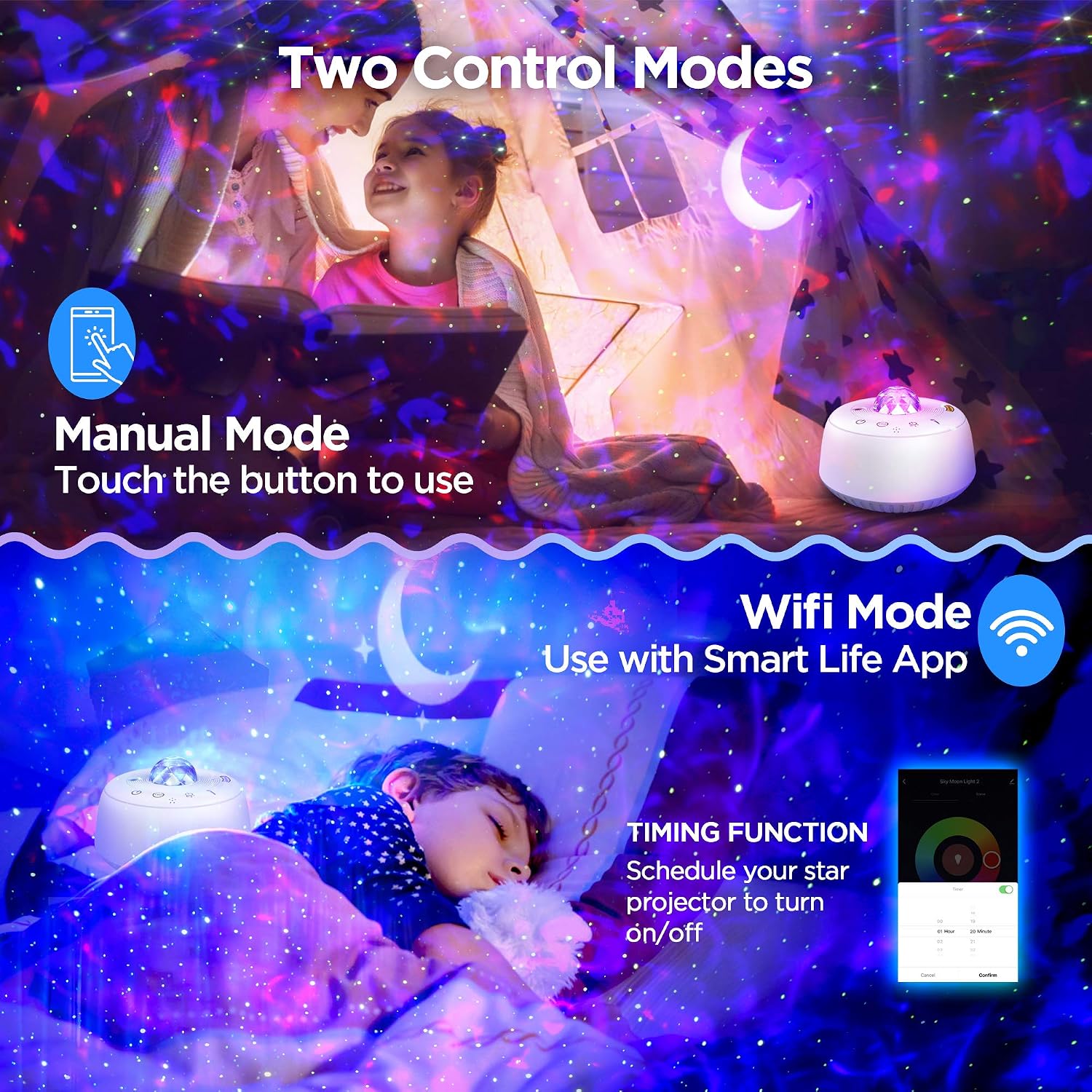 SOAIY Star Projector, Bedroom Galaxy Night Light Projector, Working with Alexa＆Google Assistant, Smart App, Ocean Wave Projectors for Kids, Adults, Party, Wedding, Birthday, Karaoke