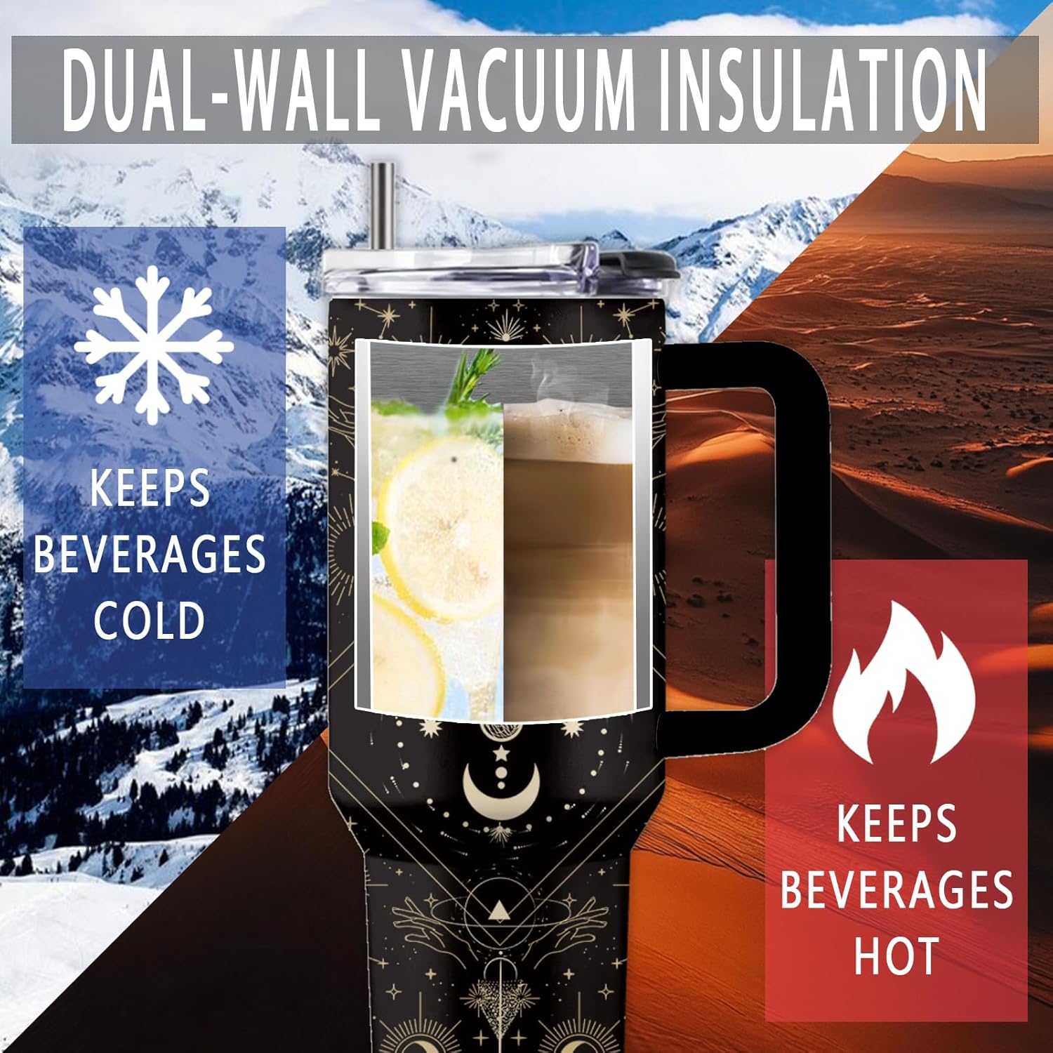 Goth Gifts for Women, 40 Oz Goth Tumbler with Handle & Straw, Birthday Presents for Goths Style Lovers, Stainless Steel Goths Tumbler, Moon Witchy Cup, Gifts for Thanksgiving Christmas, 1 PCS - Image 5