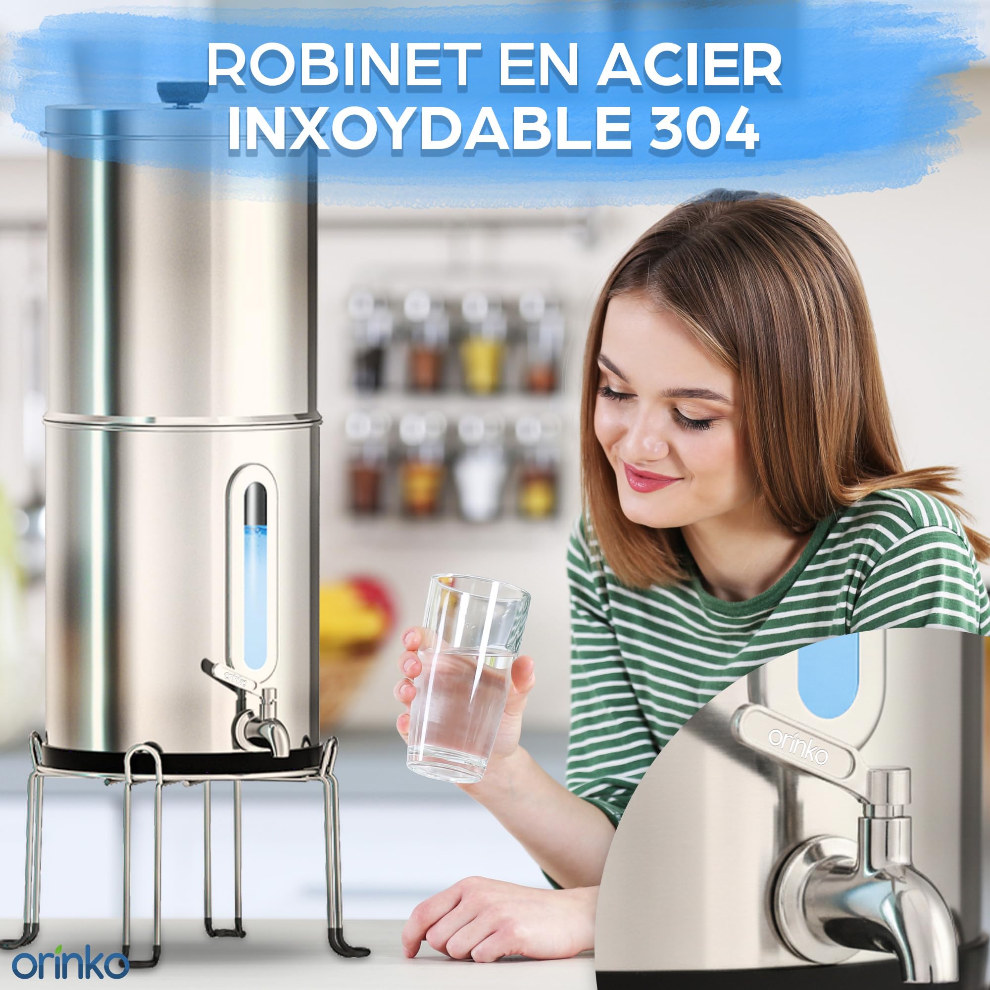 ORINKO Robinet Fontaine à Eau Inox 304 Remplacement pour Filtre Berkey Accessoire Purification Sans Plomb