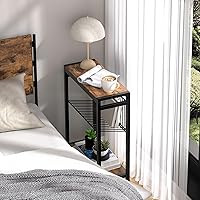 Vista 7 de Small Side Table Set of 2 for Small Space, 3-Tier Narrow End Table with Magazine Holder, Slim Nightstand, Skinny Snack Couch Table in Living Room
