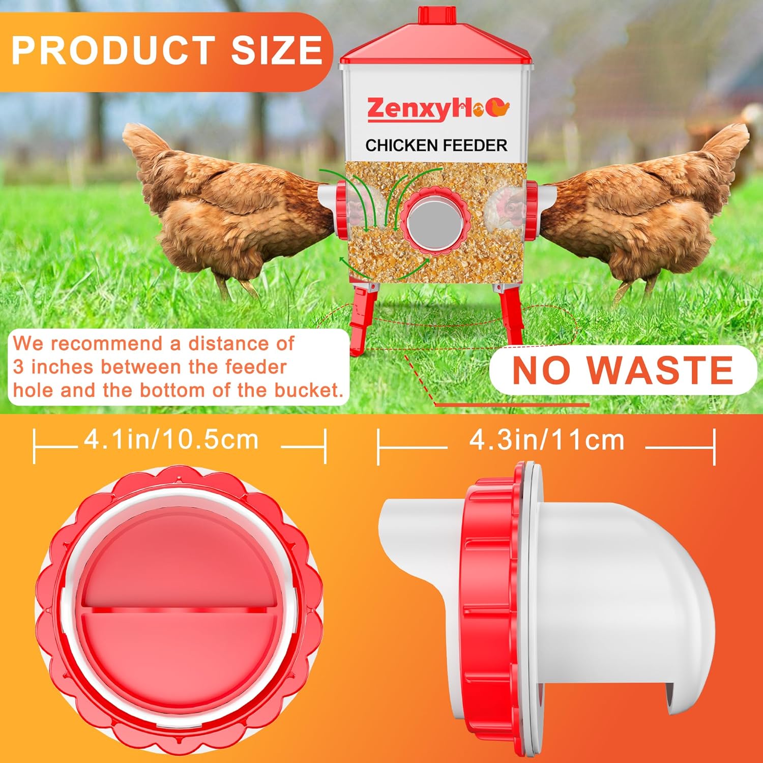 ZenxyHoC DIY Chicken Feeders No Waste, 8 Ports Poultry Feeder with Hole Saw for Buckets Troughs Red