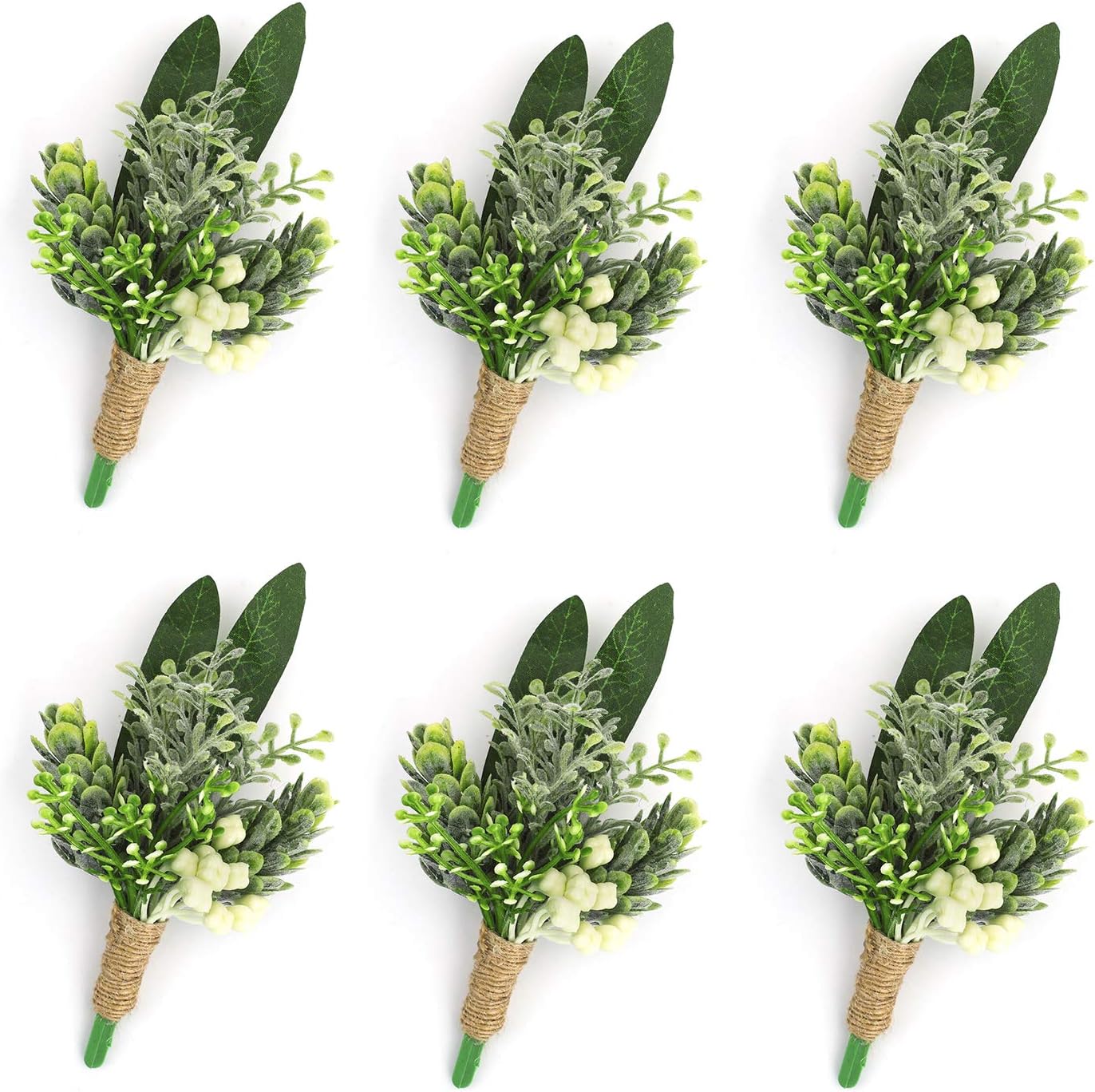 YSUCAU Groom Boutonniere for Men Wedding Set of 6 Boutonniere with Pins Plants Boutineers Groom Bride Flowers for Wedding Prom Party Man Suit Decoration