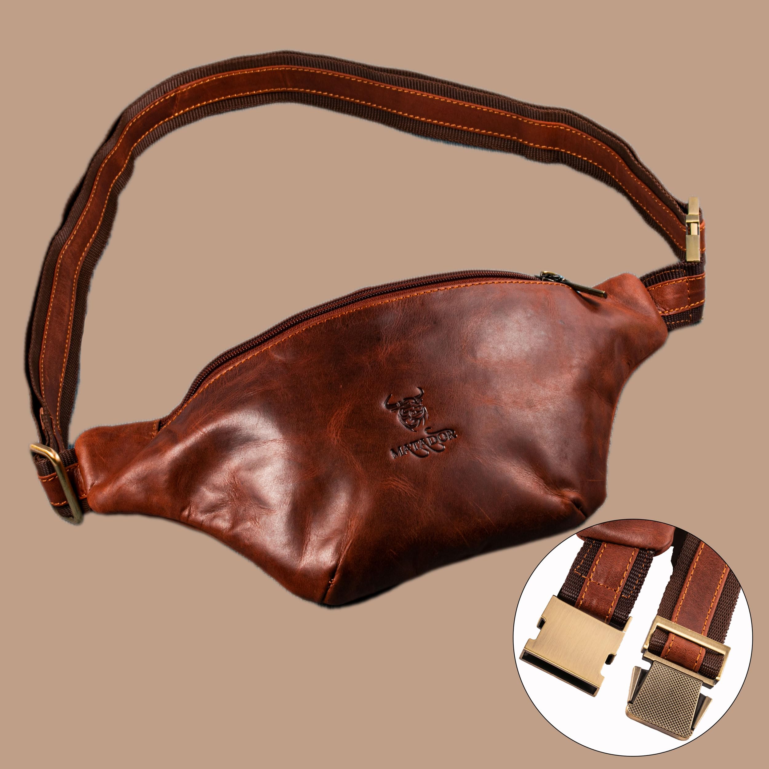 Matador Echt Leder Bauchtasche für Damen und Herren Hüfttasche Outdoor Groß Handytasche Sport Laufgürtel Umhängetasche Geldgürtel für Camping Wandern Fitness Fahrrad Geschenke