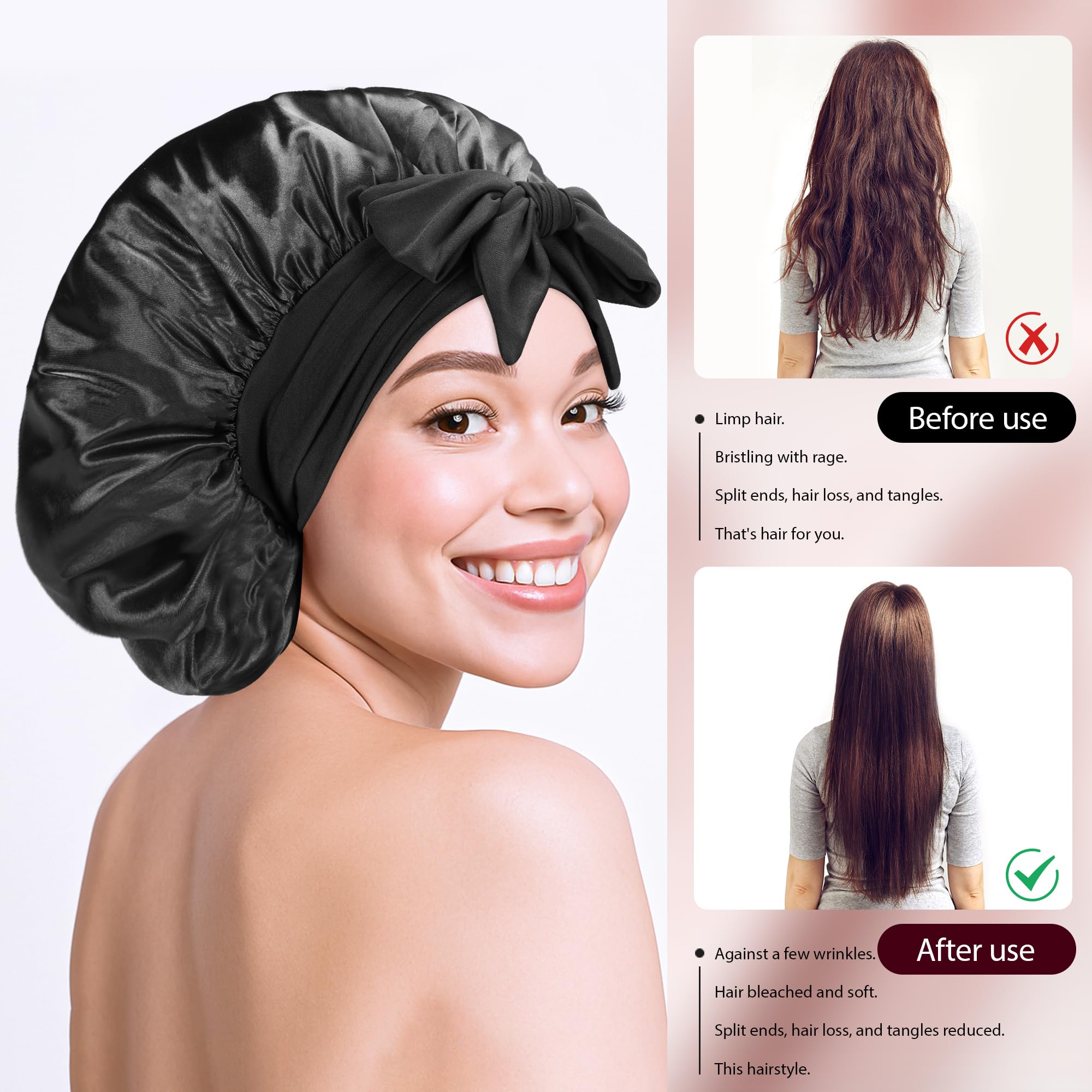 Satin Bonnet, Silk Sleep Bonnets for Women Night Sleep Cap with Elastic Band, Silky Satin Head Cover for Girls Long Straight - Image 3