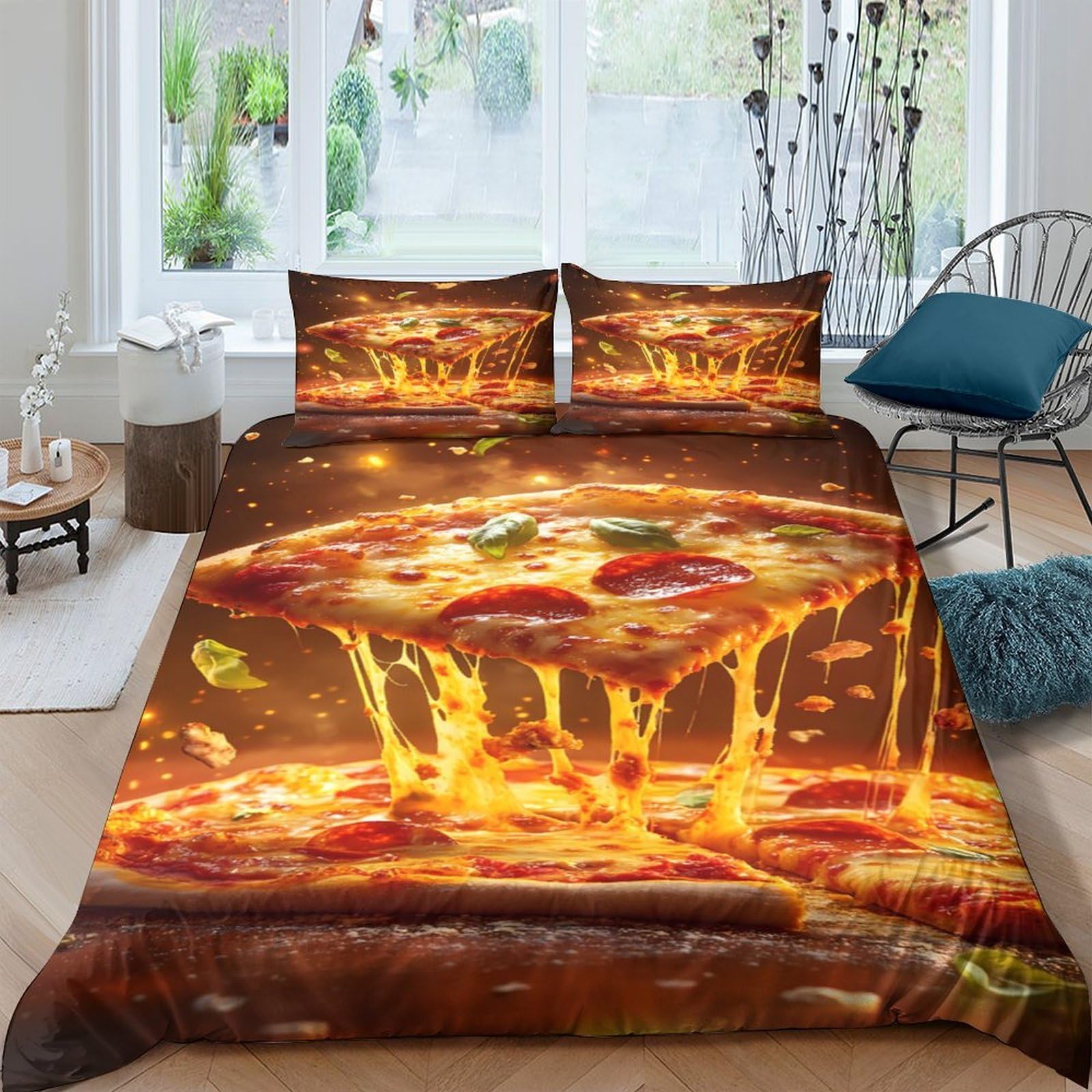 Ctjqhvkz Style-2 3D Printed Melting Cheese Pizza Fitted Sheet Microfiber Soft Mattress Cover For Bedroom Dorm Bed Protection Decor Single（135X200cm）