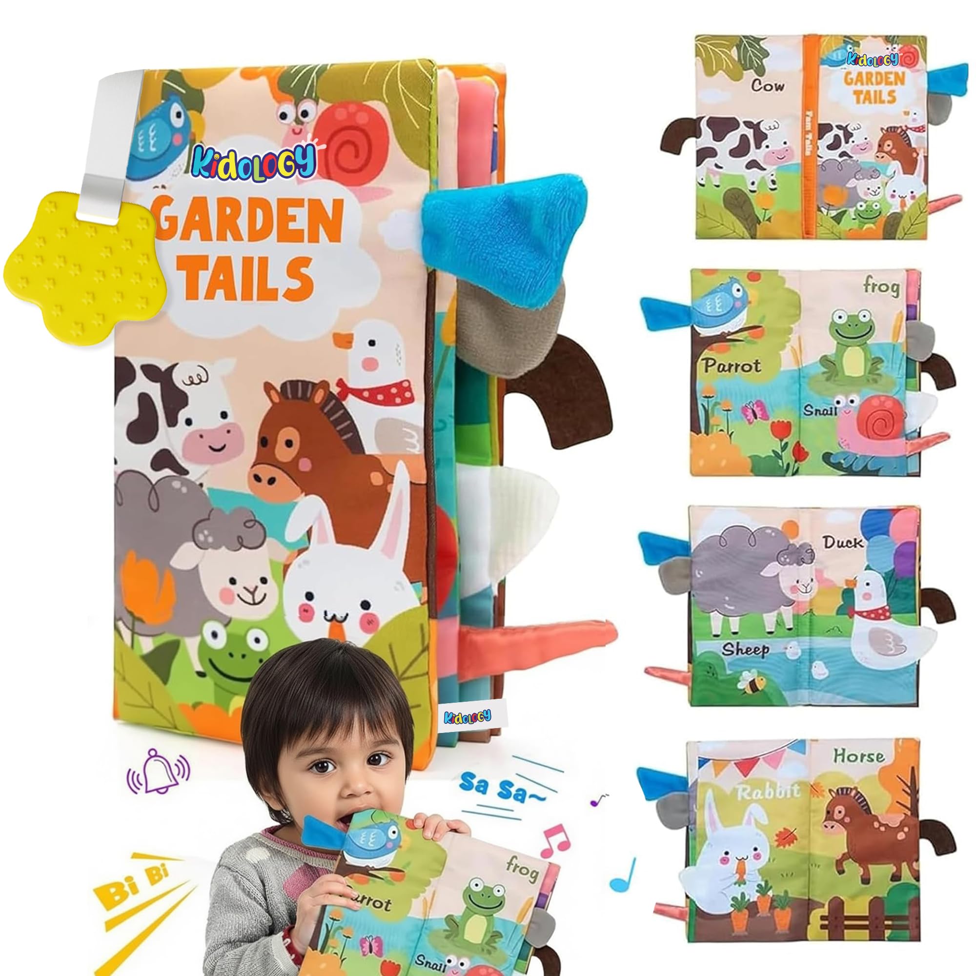 Kidology Learning Tails Book, Children's Cloth Book Set, Tear Resistant Books with Rustling Sound, Early Educational Toy for 0-3 Years, Boys & Girls, Ideal for Baby Showers - Garden Tails-image-4