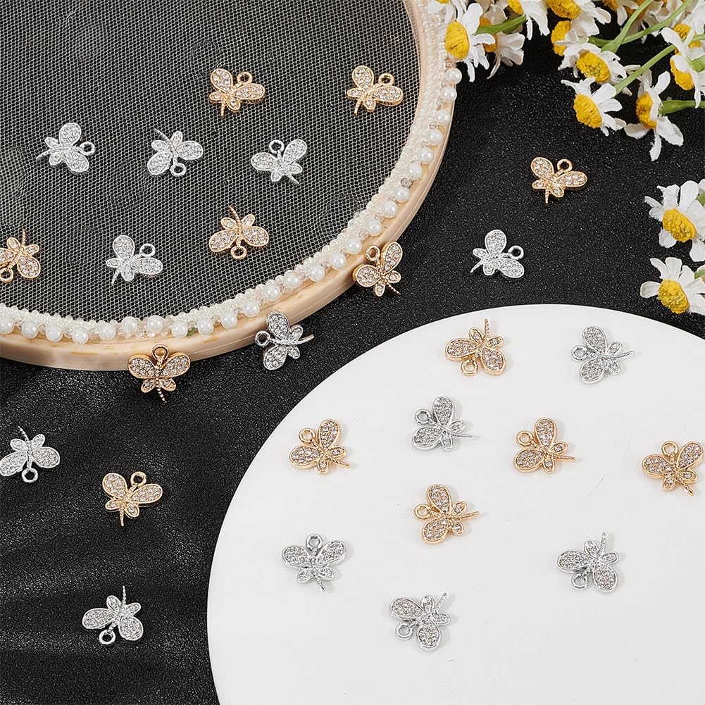 48Pcs Rhinestone Butterfly Dangle Charms Gold Silver Tiny Butterfly Charms Alloy Insect Pendant Jewelry Findings Accessory for DIY Bracelets Earring Necklace Making,Hole:1.8mm - Image 4