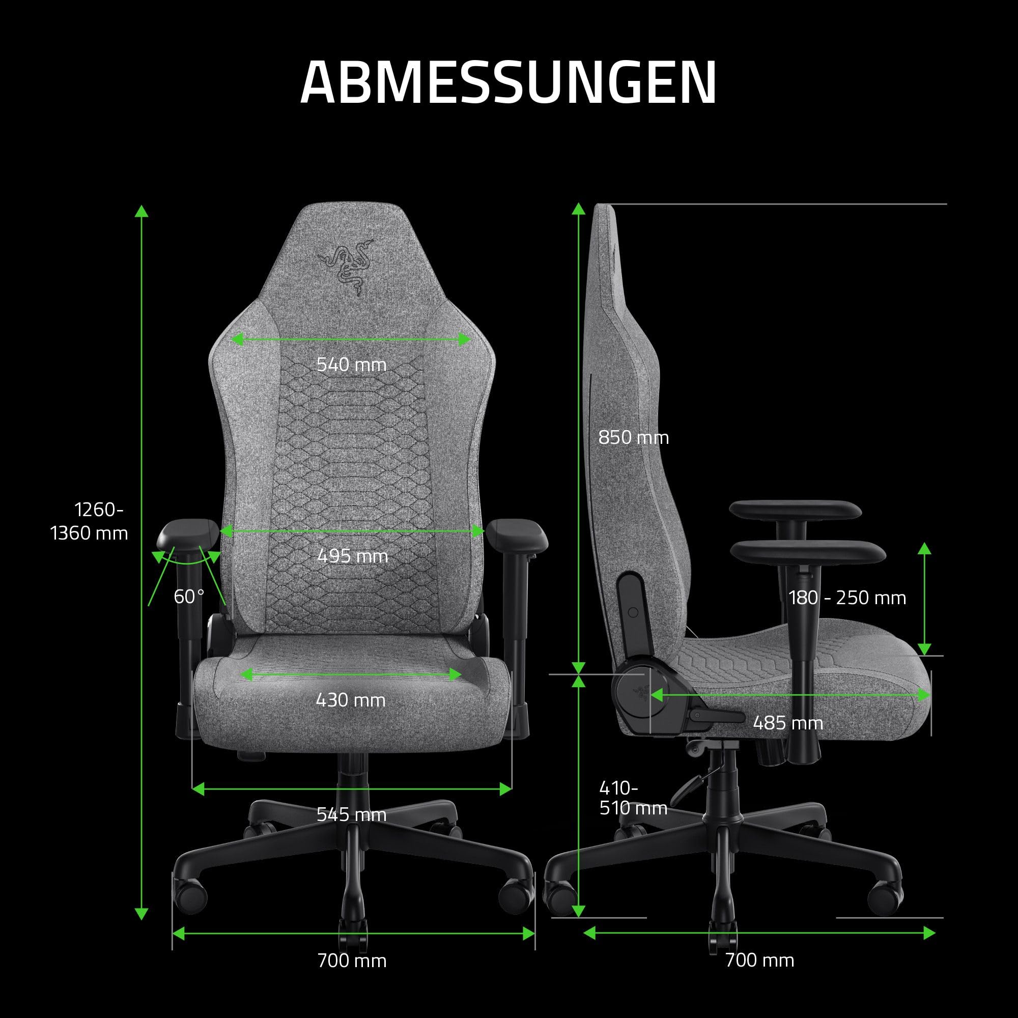 Razer Iskur V2 X - Basis-Gaming-Stuhl mit integrierter Lendenwirbelstütze (hochverdichtete Schaumstoffpolster, 2D-Armlehnen, weicher Stoff) Grau