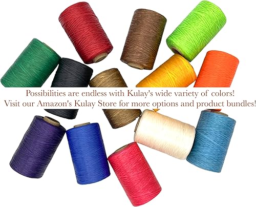 Miniatura 9 de Kulay Hilo de poliéster plano encerado natural para cuentas, cuero, teñido anudado y costura, senos naturales (5 capas, 300 yardas o 900 pies)