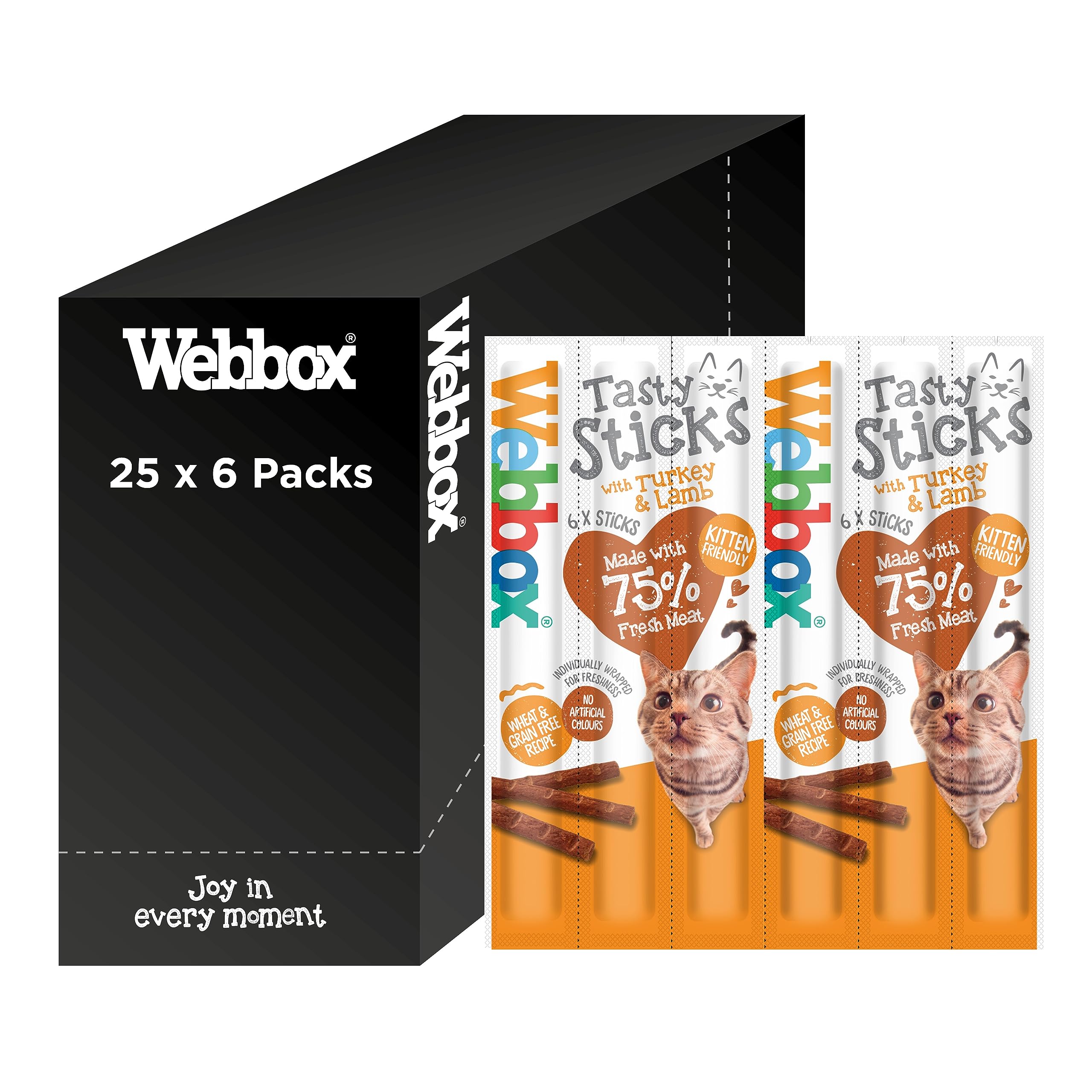 Tasty Sticks Cat Treats, Turkey and Lamb - Kitten Friendly, Wheat and Grain Free, No Artificial Colours (25 x 6 Packs)