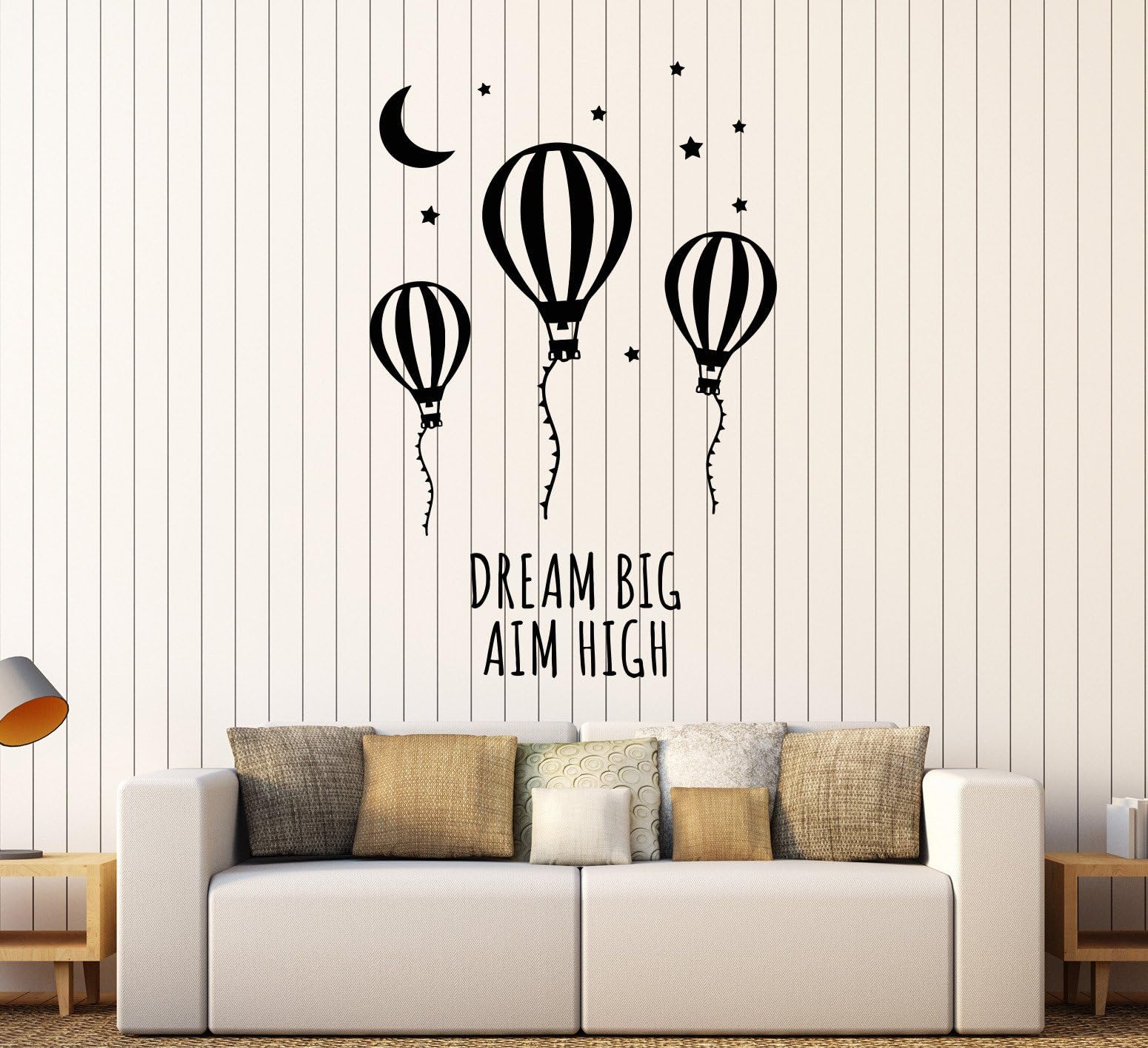 Vinyl Wall Decal Motivational Words Air Balloon Moon Stars Room Design Stickers Large Decor (1034ig) Brown