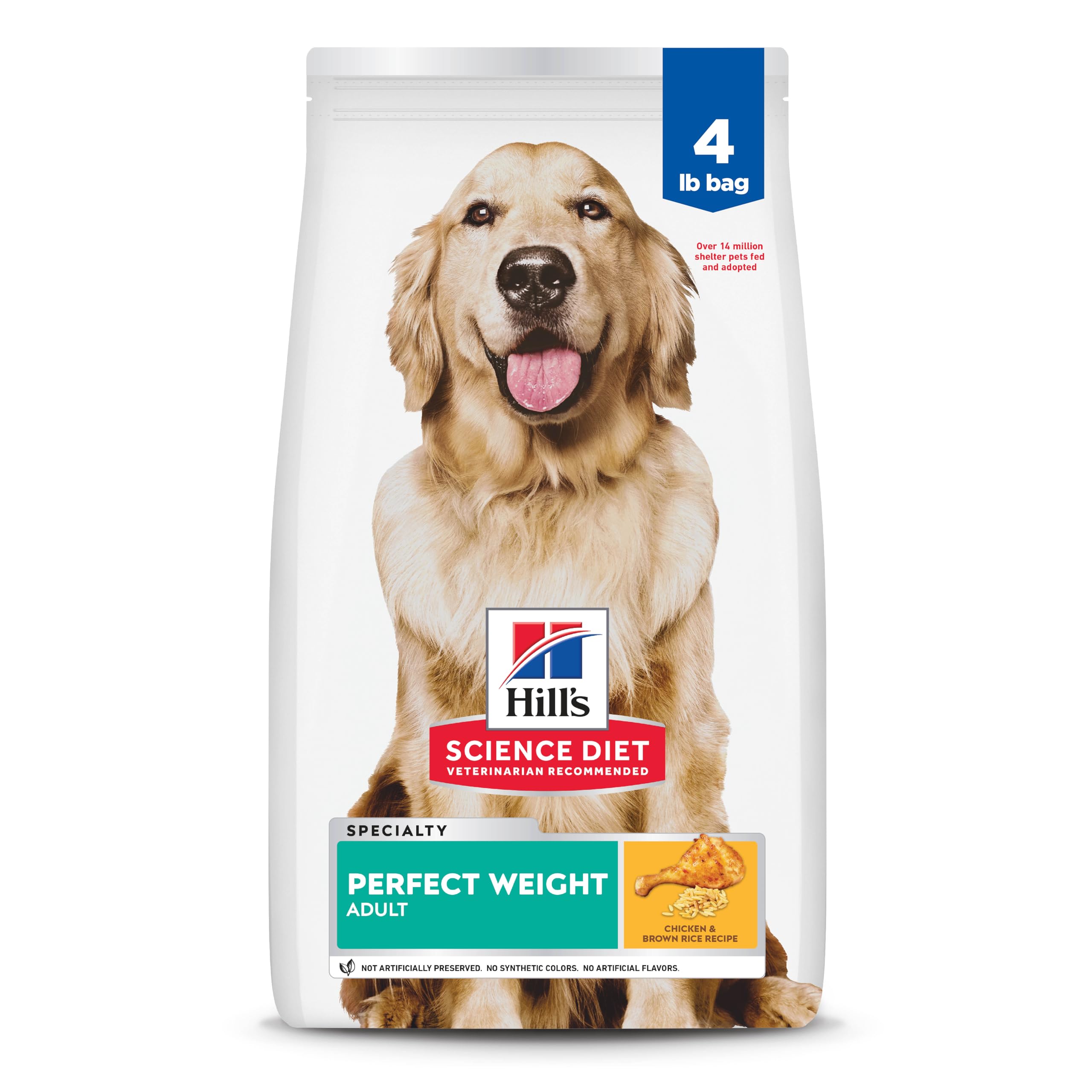 Hill's Science Diet Perfect Weight, Adult 1-6, Weight Management Support, Dry Dog Food, Chicken & Brown Rice, 4 lb. Bag