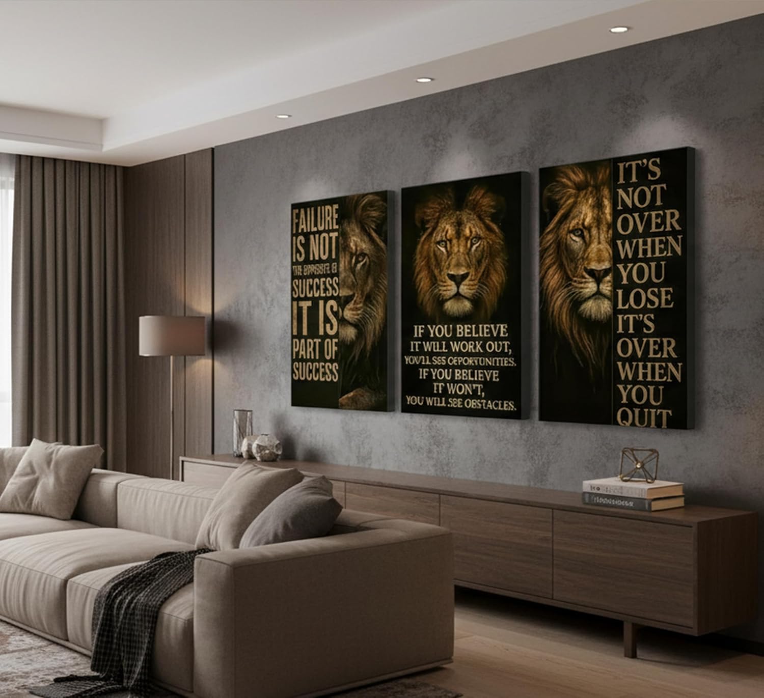 3Pcs Inspirational Lion Office Canvas Wall Art Inspiring Motivational Quotes Animal Painting Picture Wall Decor Poster Print Artwork for Bedroom Man Cave Study Home Decoration