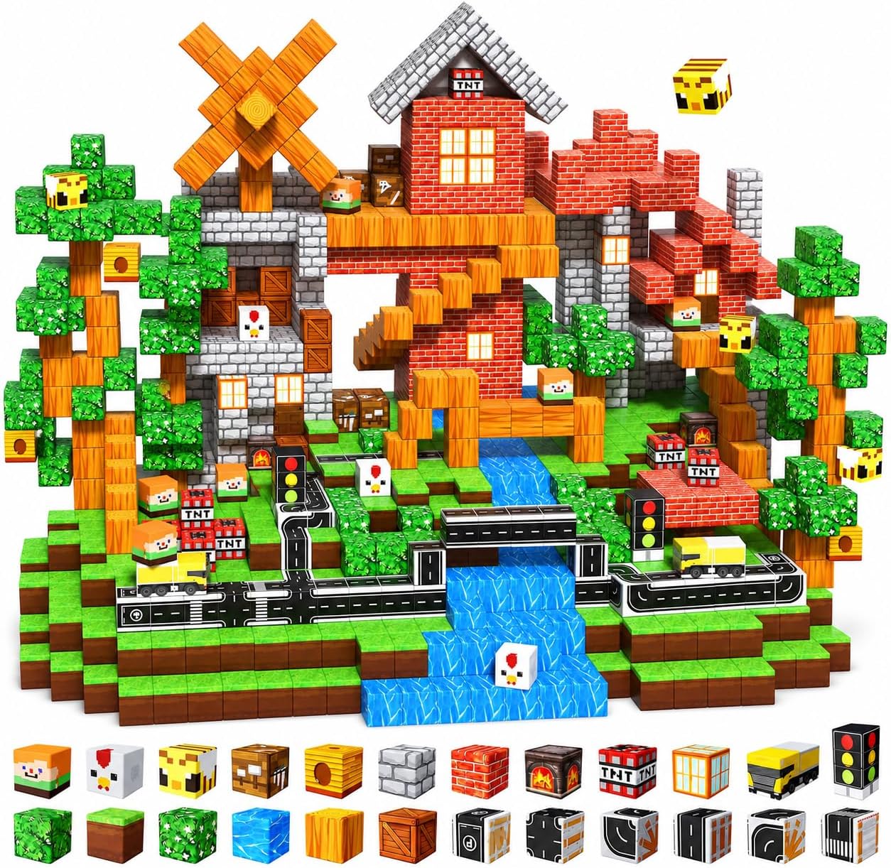 Magneverse 150 PCS Magnetic Blocks - Forest Village Building Block for Kids Ages 4-8, Magnetic Cubes for Boys Girls, STEM Educational Stacking Magnet Toy for 3 4 5 6 7 8 9 10 11 12 Birthday Gifts