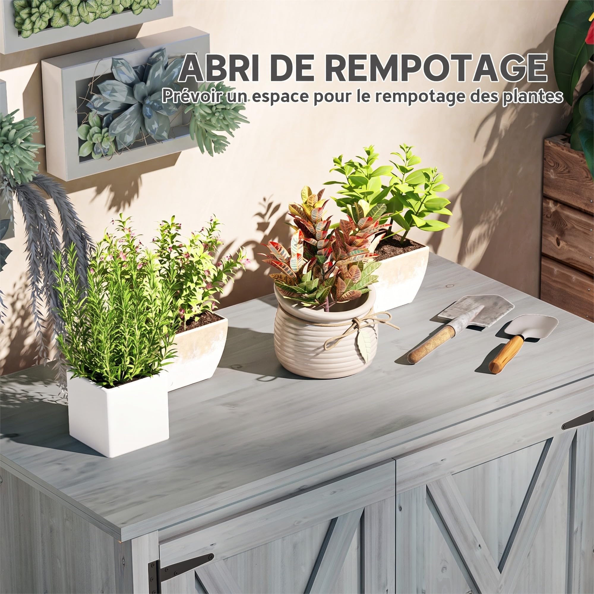 Outsunny Armoire de Jardin en Bois Étagères 110 x 60 x 88,5 cm Gris Clair