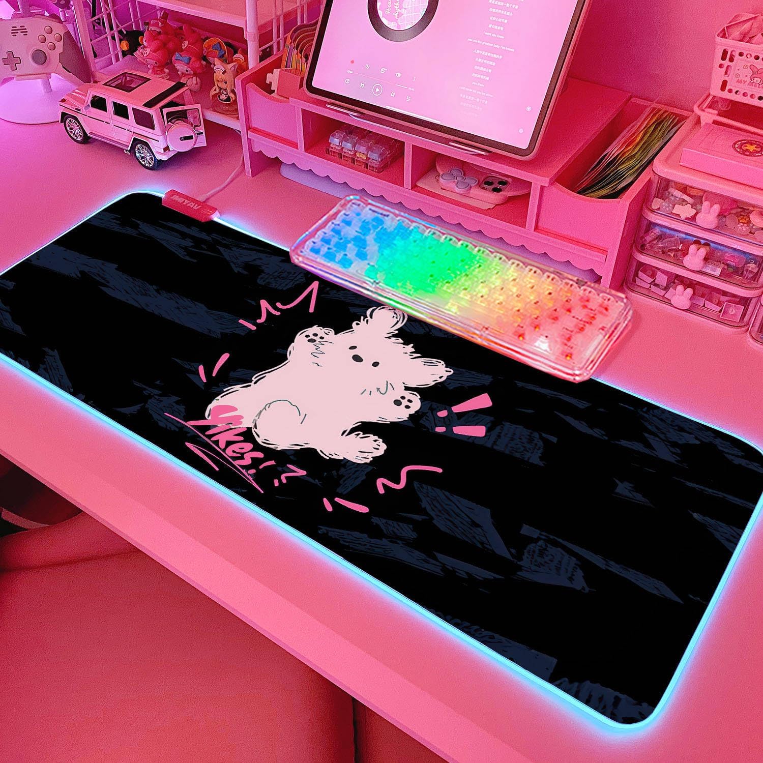 JMIYAV Pink RGB Gaming Mouse Pad 31.5x12 Inch PC XL Large Extended Glowing Led Light Up Desk Pad Non-Slip Rubber Base Computer Cute Mousepad Mat Desk Accessories Gaming Setup 45-453