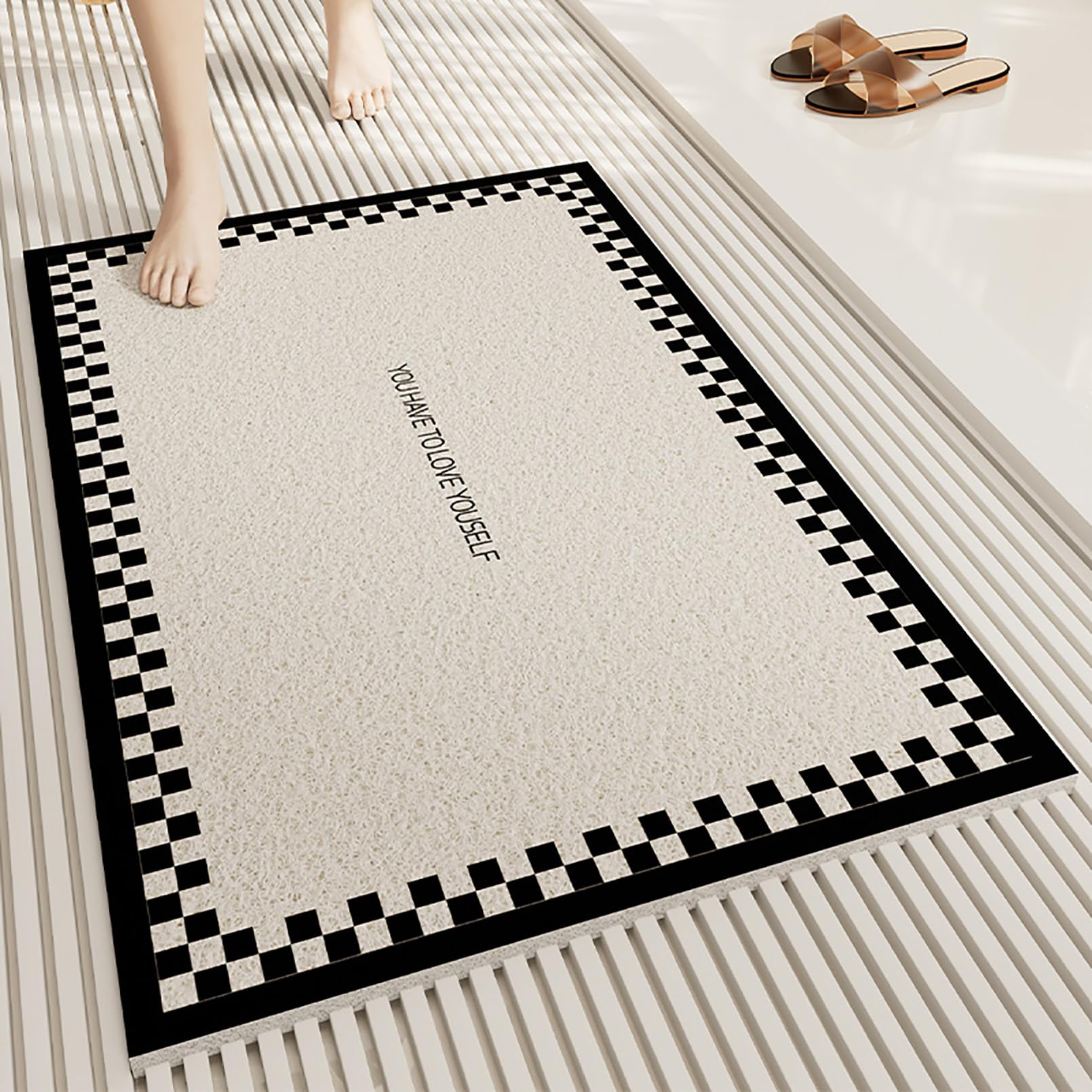 Alfombrilla Ducha Antideslizante Patrón geométrico Alfombra Ducha Antideslizante para baños Modernos PVC Suave y cómodo,Alta Permeabilidad al Agua ﻿,G,60x90cm