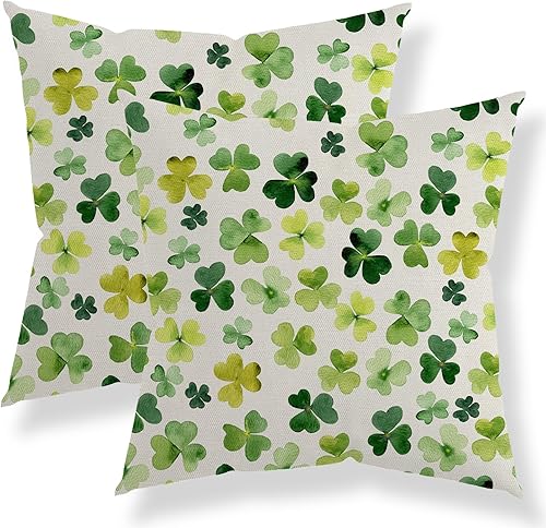 QANOK Juego de 2 fundas de almohada del Día de San Patricio de 20 x 20 pulgadas, decoraciones del día de San Patricio, tréboles verdes, almohadas
