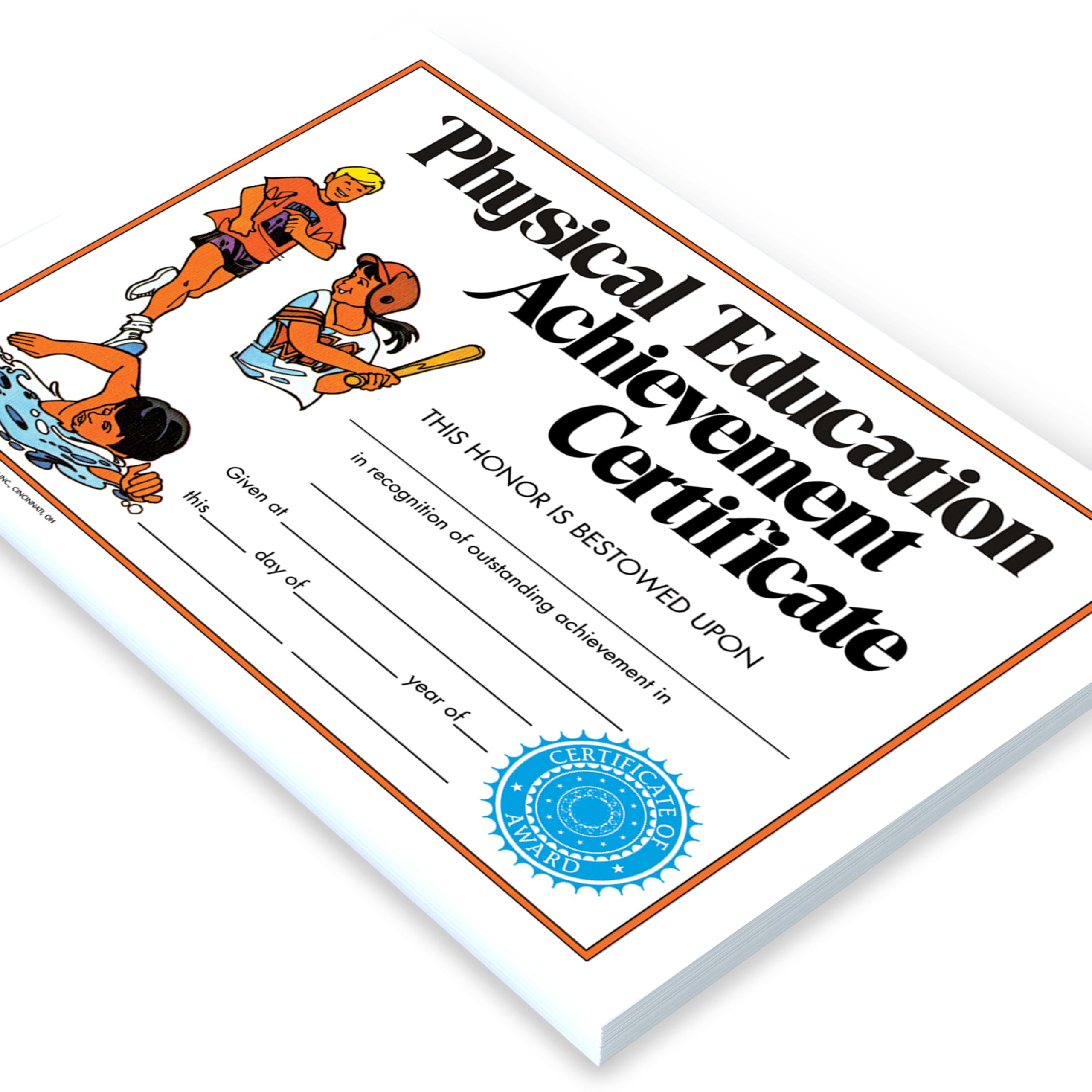 Physical Education Certificates, Gym Class Recognition Awards for Students, Customizable Awards, Full-Color Matte Finish, 8.5" x 11" - 30 Pack