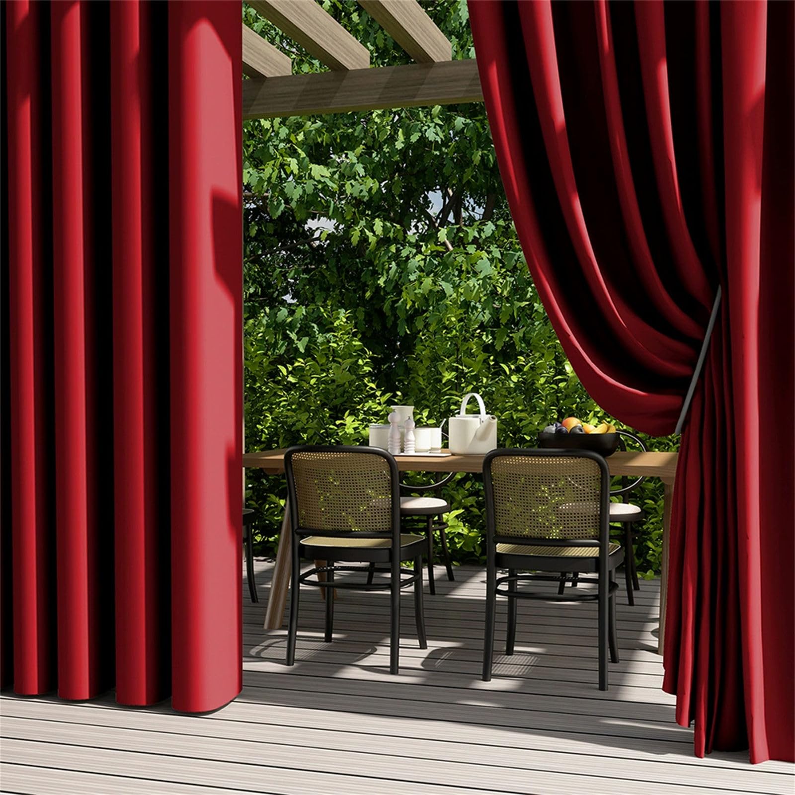 Hiseng Outdoor Curtains Waterproof Garden, 2 Panels Blackout Pergola Curtain Eyelet Top, Thick Privacy Thermal Insulated for Gazebo Patio Porch (Red,132x243cm)