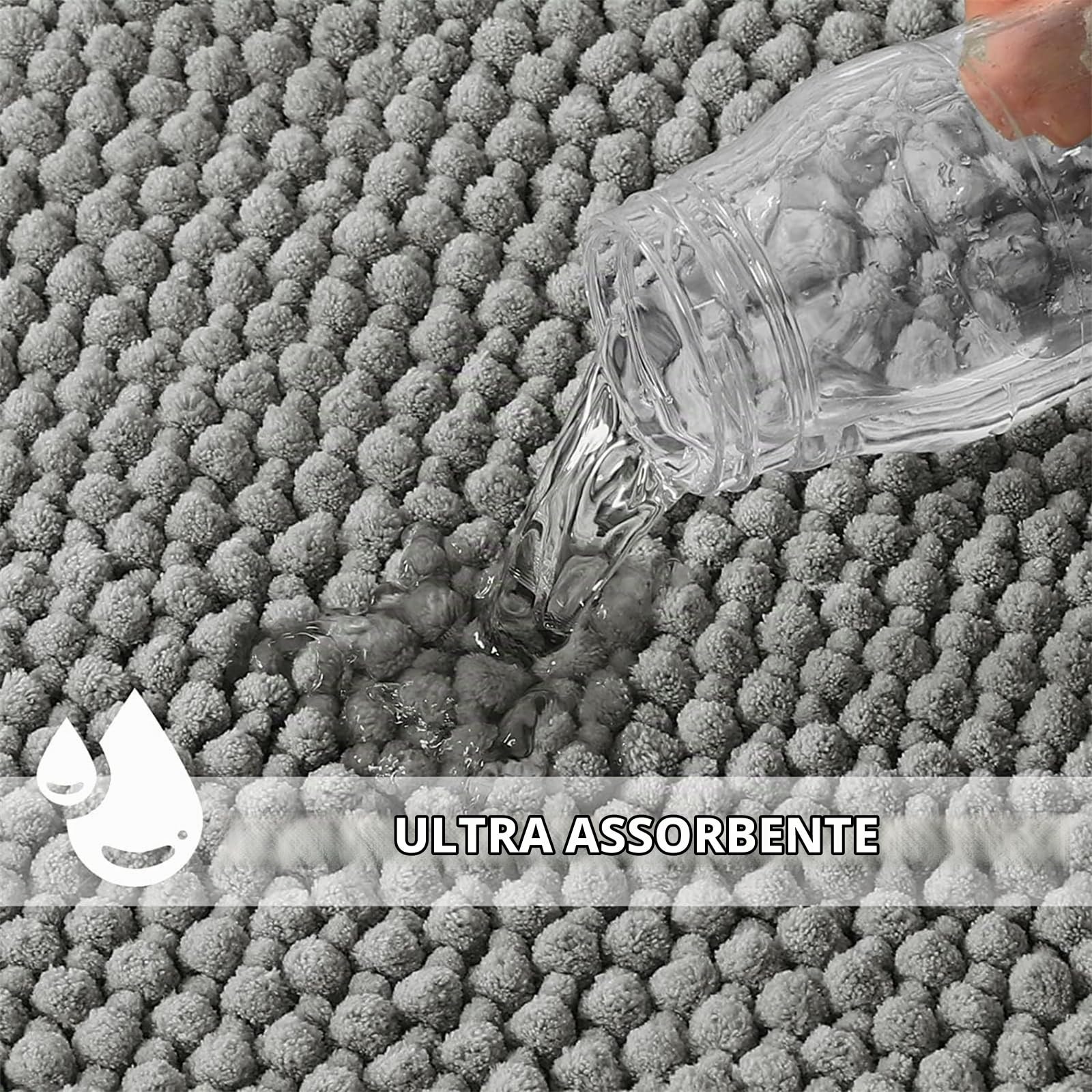 Tappeto Bagno Ciniglia Tappetino da Bagno Alta densità e Assorbente In Microfibra Shaggy Tappeto da Bagno Antiscivolo ad Asciugatura Rapida Lavabile (Grigio Chiaro,150 x 50 cm)