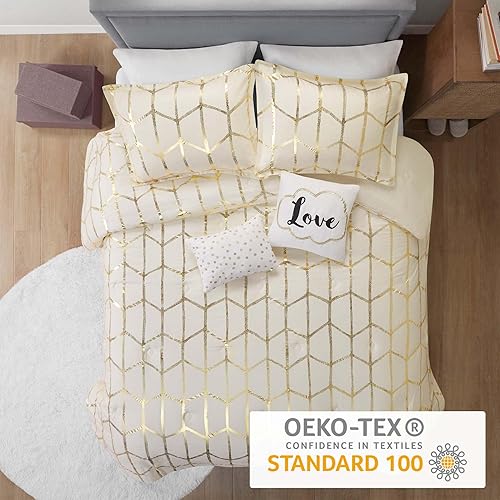 Miniatura 3 de Intelligent Design Raina - Juego de funda de edredón con estampado geométrico metálico