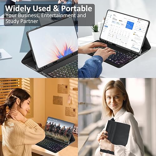 Miniatura 8 de Funda con teclado para Samsung Galaxy Tab S9 Plus con soporte para bolígrafo, funda para teclado Bluetooth, 7 colores, retroiluminada, teclado