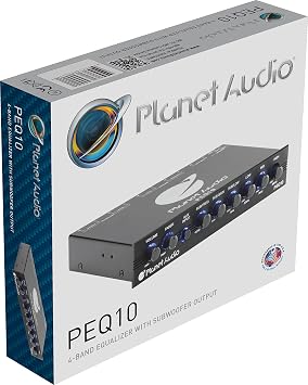 Planet Audio PEQ10 Car Equalizer - 4 Band, Pre-Amp, Half Din, Subwoofer Output with Adjustable Filter, Fixed Bands, Remote Sub Control, DPS Processor