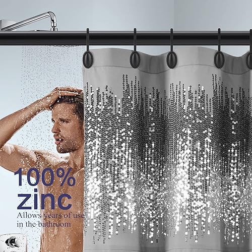 Miniatura 9 de Paquete de 24 ganchos dorados y negros para cortina de ducha, anillos decorativos para cortina de ducha de baño, barras y forro, ganchos de ducha de