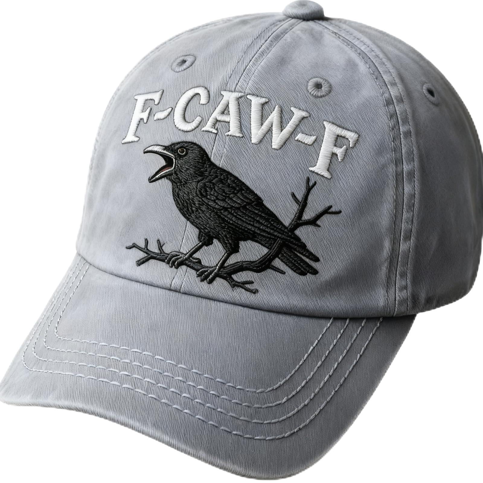 F-CAW-F Crow Embroidered Baseball Cap Funny Vintage Dad Hat Adjustable Novelty Crow Hat for Men Women Humorous Bird Lover