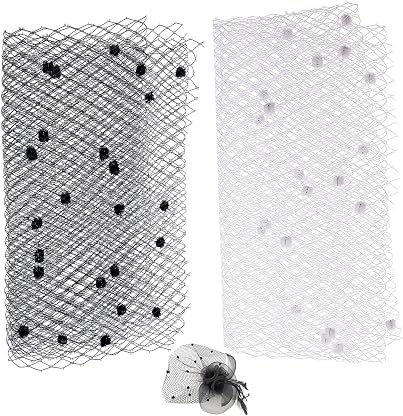 2 peças de tecido de rede de véu de 1 jarda com bola pequena, véu de chapéu preto e branco para noivas, tecido de malha Fascinator Millinery para decoração por Artista não identificado — capa do álbum