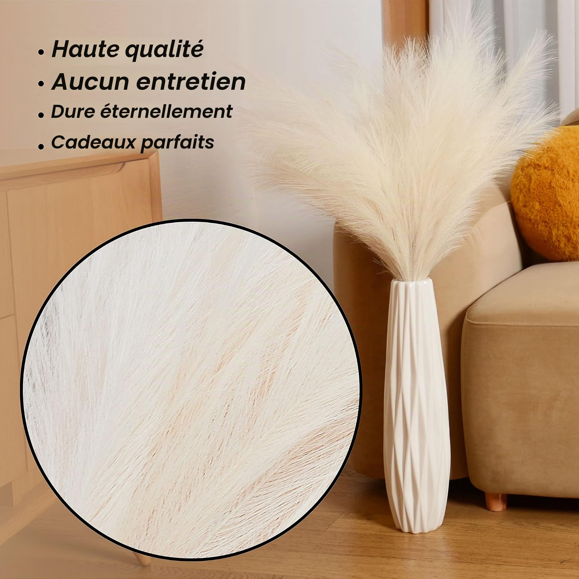 Lot de 9 Grandes Branches de Pampa artificielles pelucheuses pour Vase de Sol, décoration de Mariage, Style bohème, Ferme, Chambre de Mariage, 94 cm de Haut, 94 cm de Haut (Ivoire)