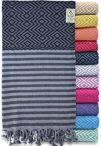 RAY SILVER Toalla de playa turca  100% algodón turco de 40 x 71 pulgadas, secado rápido, toalla de playa de gran tamaño, sin arena, toalla turca