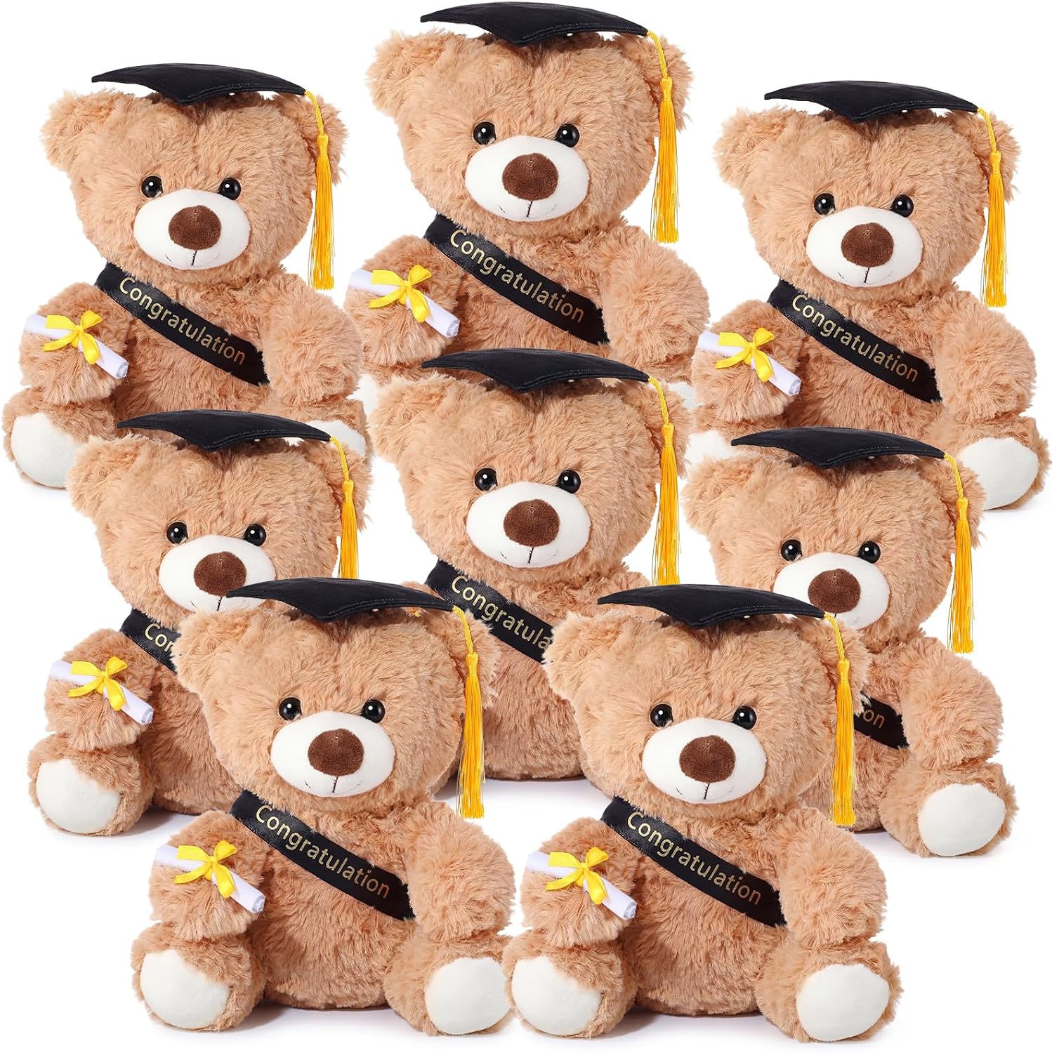 Jenaai 8 Pcs 10 Inch Graduation Bear Bulk Teddy Bear with Cap Sash Diploma, Class of 2026 End of Year Gift for College Senior Elementary Preschool School Classroom Party