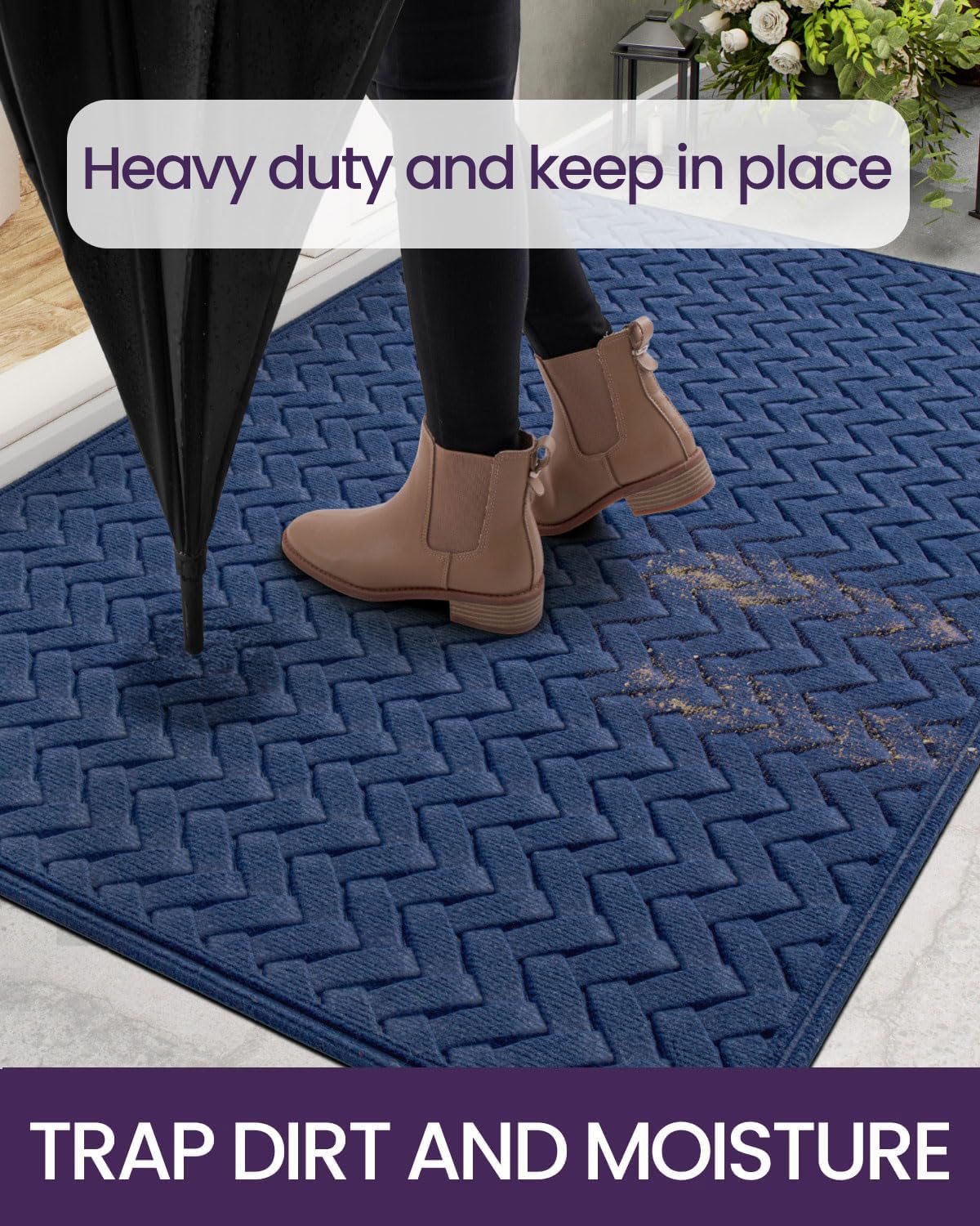 DEXI Front Door Mat Outdoor Entrance Doormat Heavy Duty Floor Rug, Waterproof Low-Profile, 17"x29", Wave Navy - Image 4