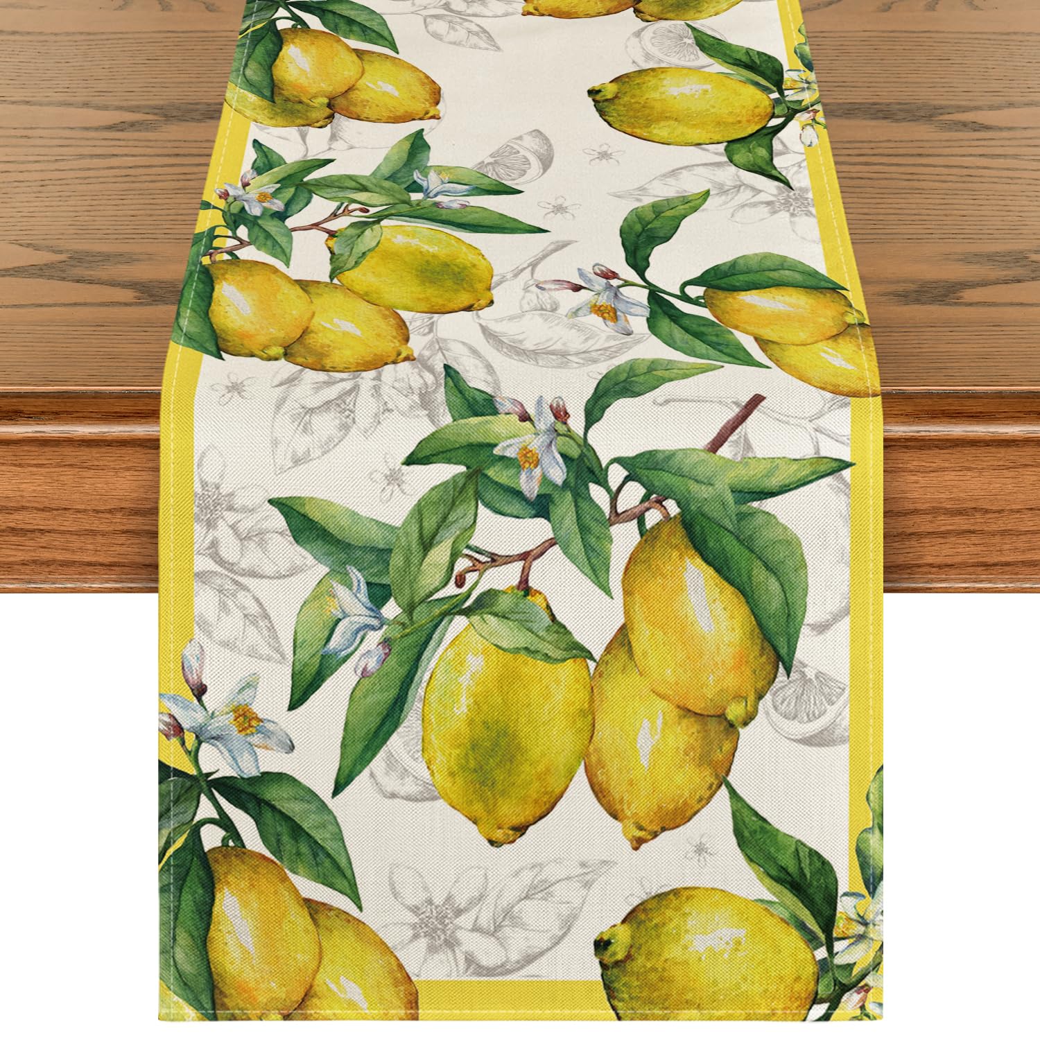 Artoid Mode Yellow Lemons Leaves Summer Table Runner, Seasonal Spring Kitchen Dining Table Decoration for Home Party Decor 40x180 cm