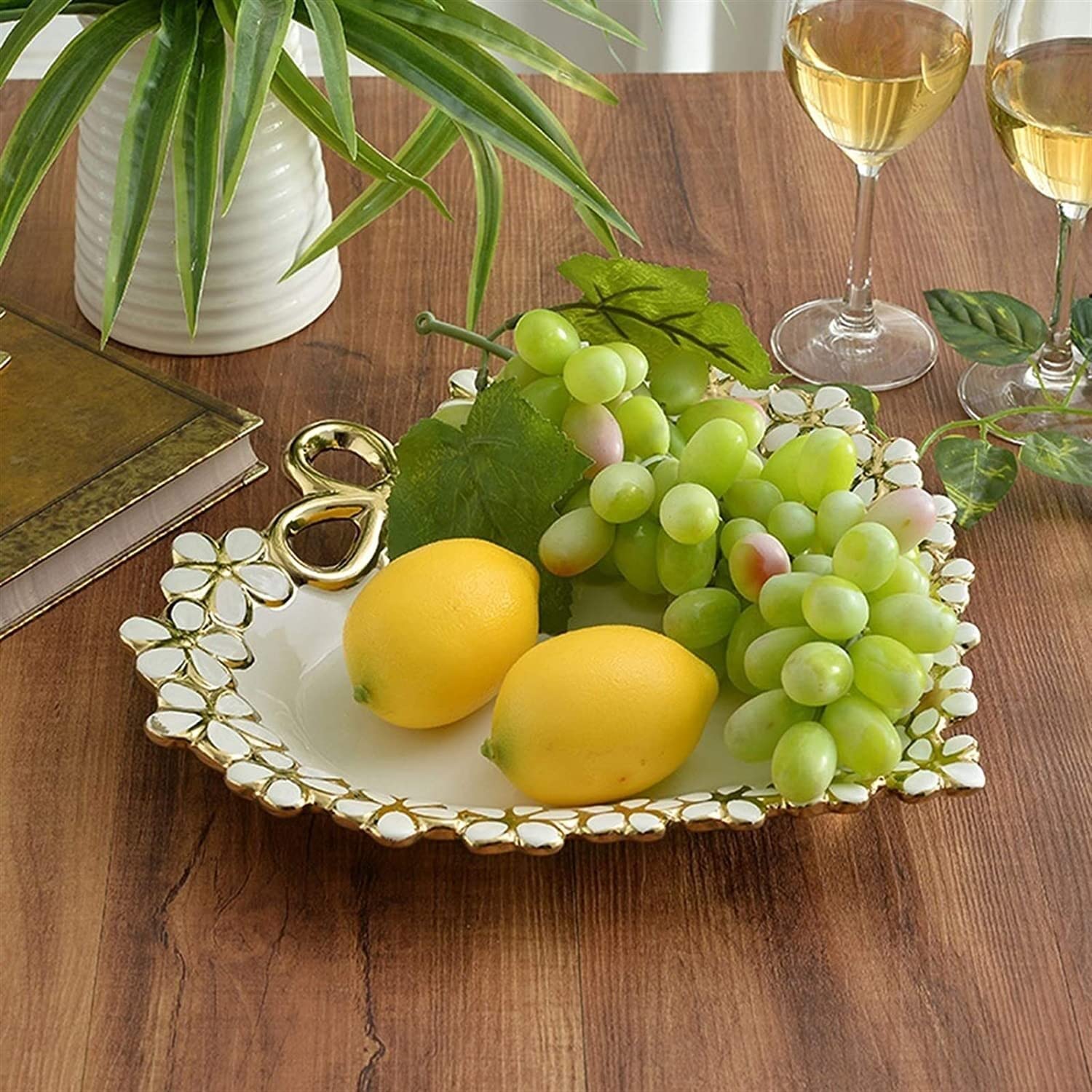 Koszyk Owoce Owoce puchar europejski ceramiczny miska owocowy kreatywny danie owoce w kształcie serca, wysokiej klasy dekoracji płyta deserowa do domu weselne Blat Kuchenny(Gold,A)